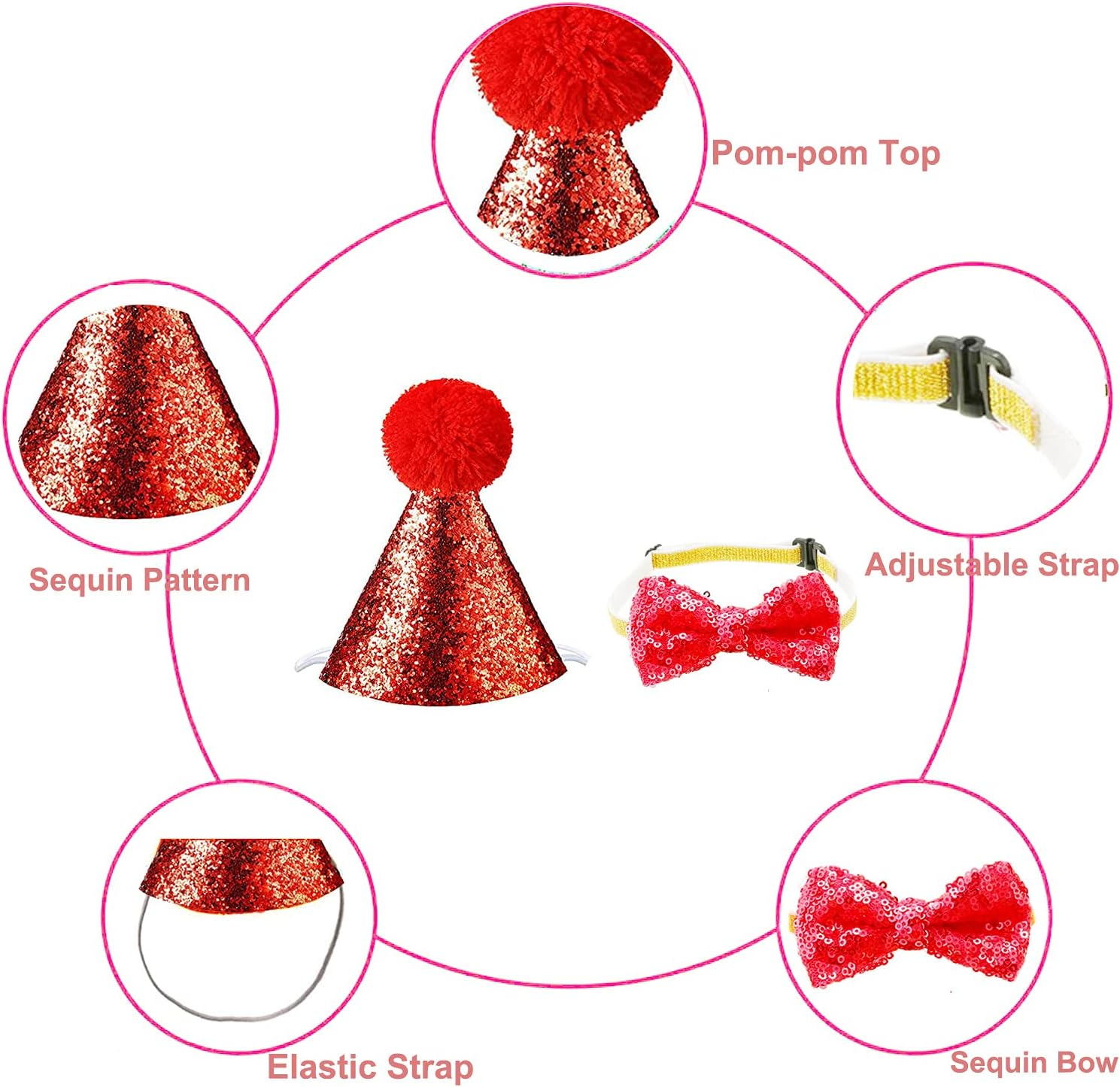 Christmas Pet Party Jazz Hat and Blingbling Bow Tie Breakaway Collar Set, Adjustable Headband for Kitten Puppy Small Dogs Cats (Sequin-Red) - 03 Sequin-Royal Blue image number 5