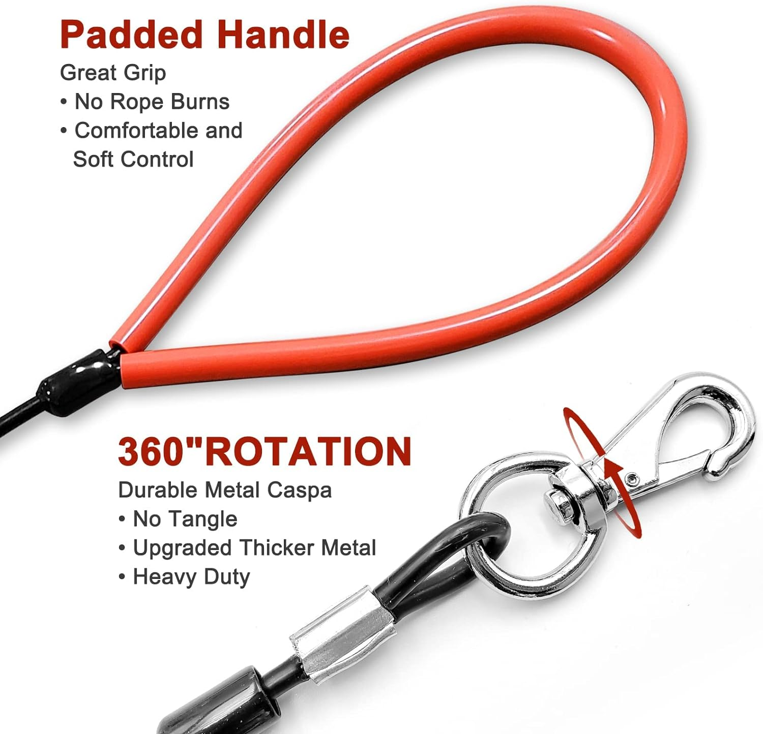 Heavy Duty Dog Leash, Chew Proof Metal Leash for Large Dogs (Up to 250Lbs), 5Ft Wirerope Dog Leashes with Soft Silicone Grip,Black image number 6