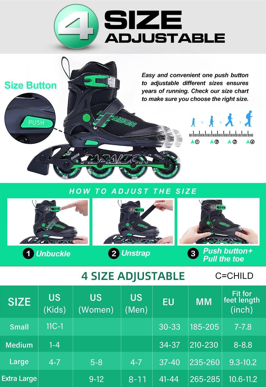 PAPAISON Adjustable Inline Skates for Kids and Adults with Full Light up Wheels, Outdoor Roller Skates for Girls and Boys, Men and Women image number 1