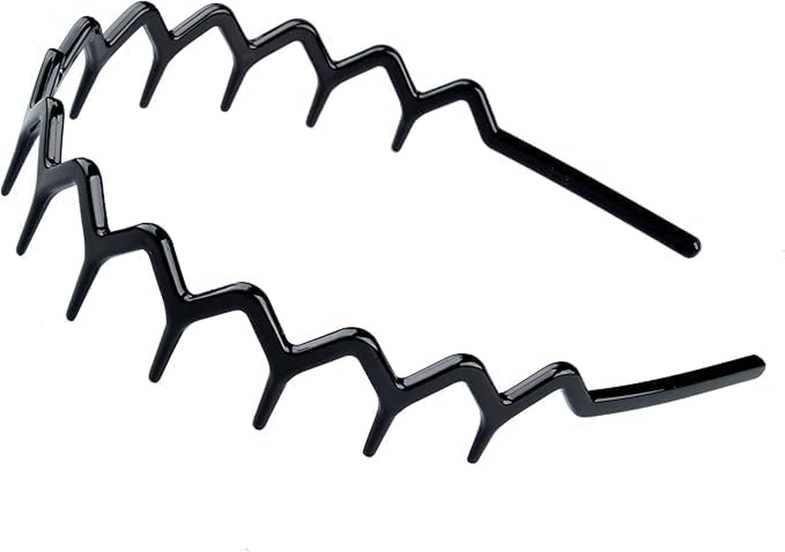 Set of 2 Zig Zag Black Plastic Sharks Tooth Hair Comb Headband
