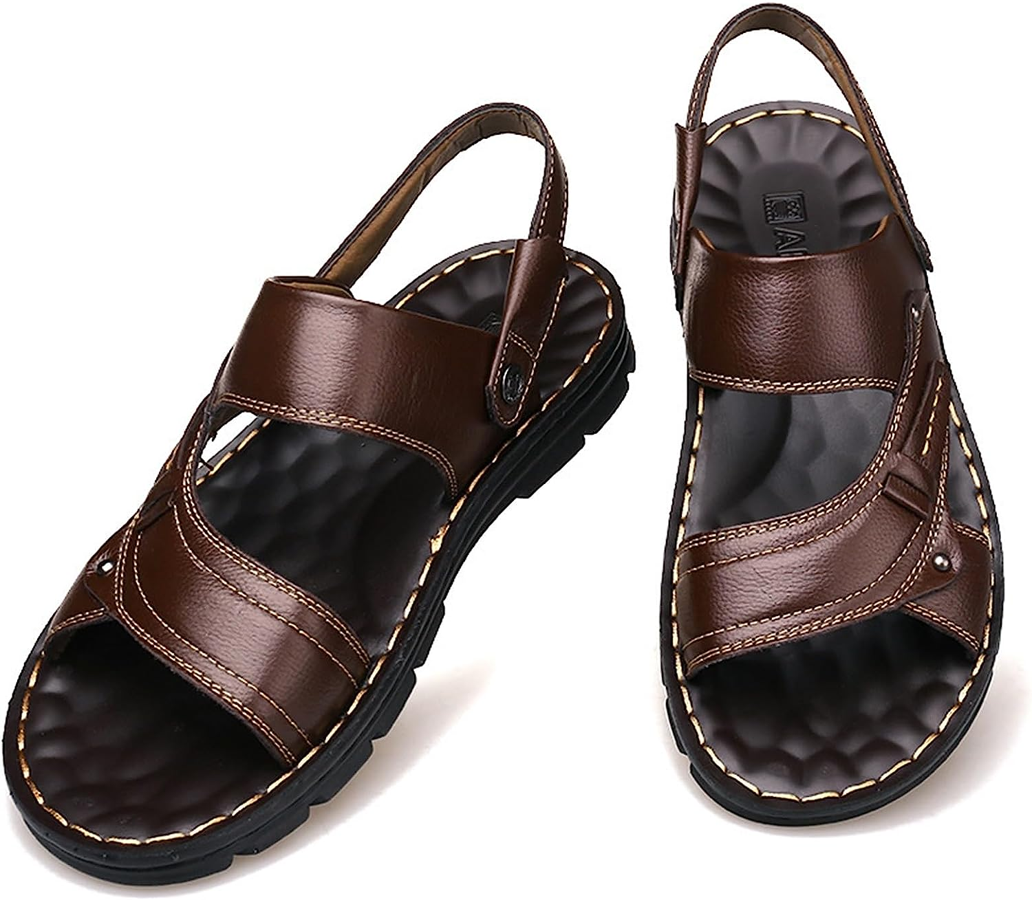 Summer Men Shoes Leather Beach Shoes Thick-Soled Anti-Skid Dual-Use Summer Casual Men Sandals Three-Color (Color : Brown, Size : 8) image number 5