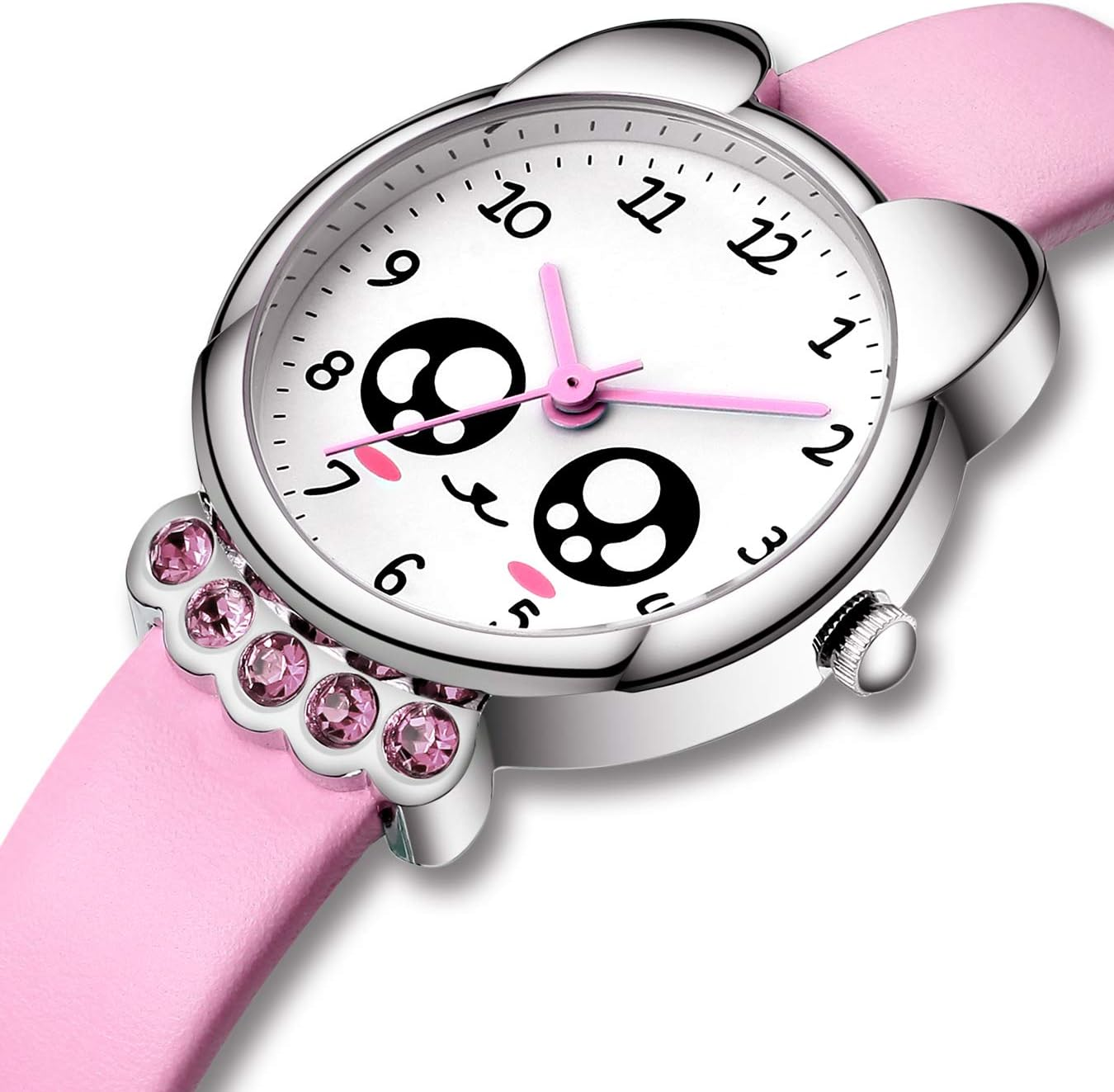 KDM Kids Watch for Girls Boys: Toddler Watches for 3-12 Gifts for Kids Cute Cartoon Wrist Watch Waterproof Leather - Learning Time and Easy to Read Dial - A Pink image number 5