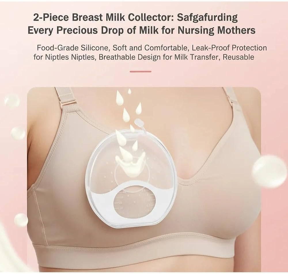 Breast Milk Collector Silicone Nursing Cup, Reusable Breast Pads for Sore Nipples, Colostrum & Letdown Milk Catcher, Compatible with Breastfeeding Moms, 2Pcs Set, Unron image number 4