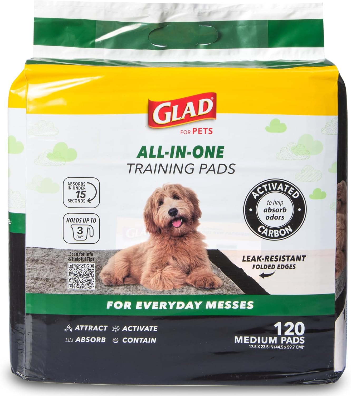 Glad for Pets Activated Charcoal Dog Training Pads, Small Size 17.5" X 23.5" - Odor Absorbing, Pee Pads for Dogs - Perfect for Training New Puppies, Grey, 120 Count