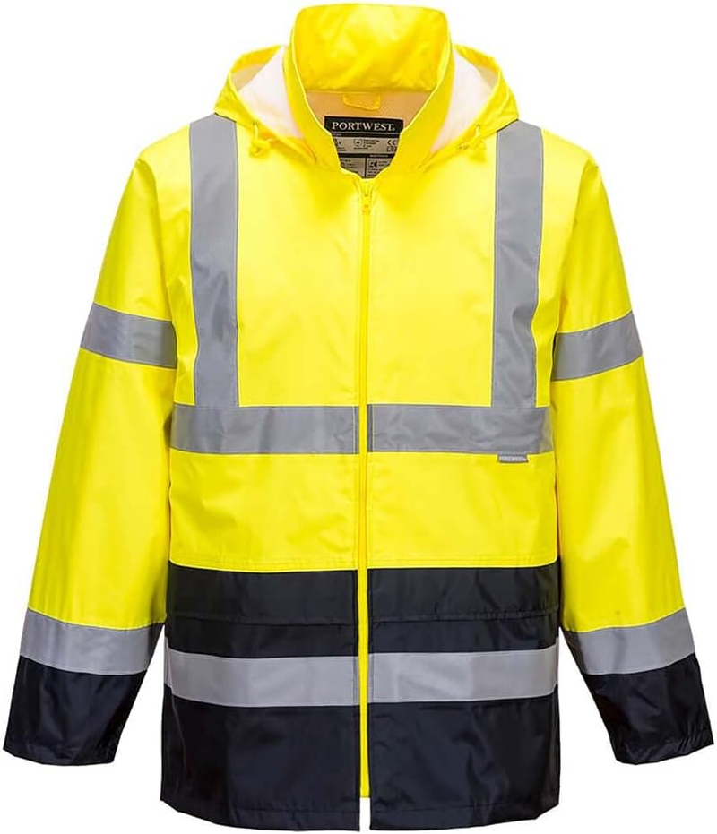 Portwest Hi Vis Classic Contrast Rain Jacket, Yellow/Navy, Large