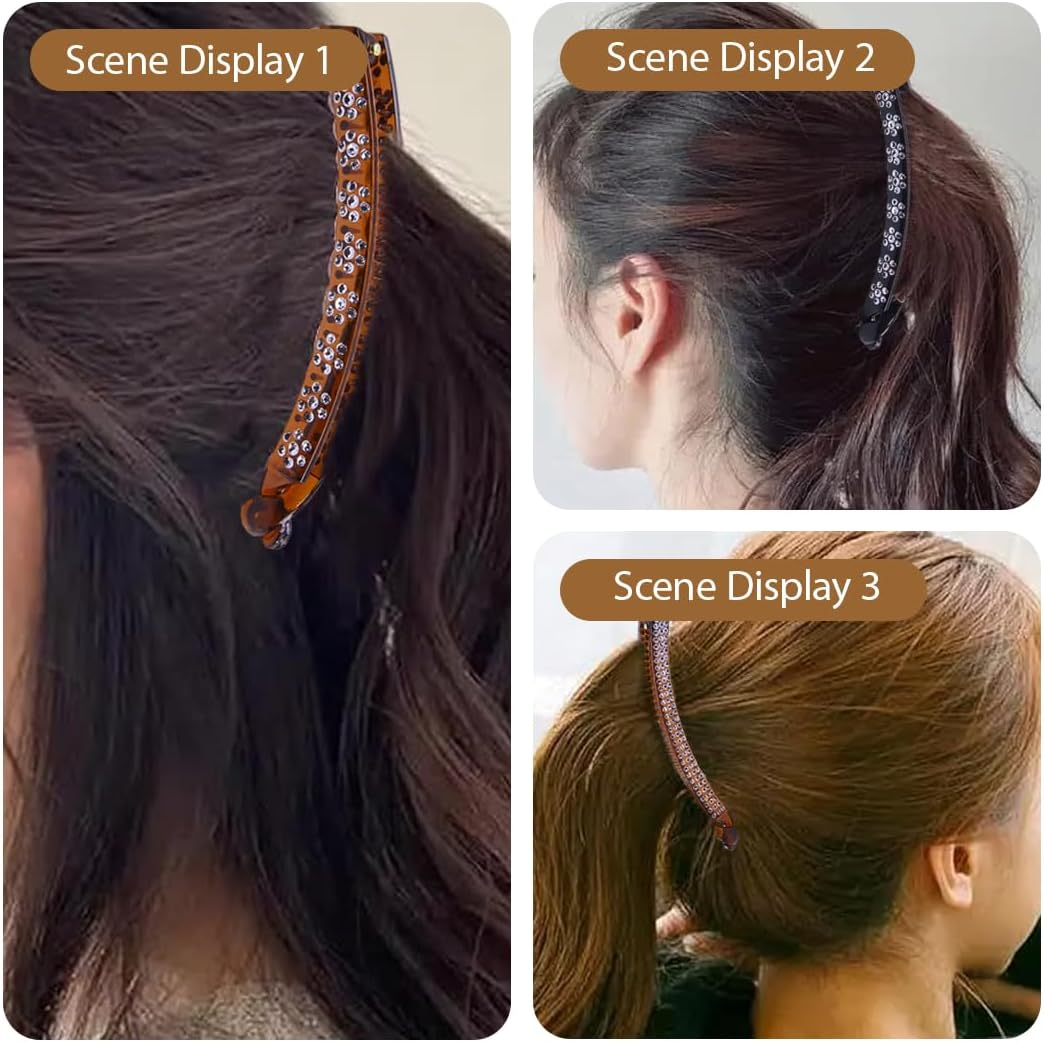 ARHZ 4 Hair Clips 11 Cm Plastic Banana Clip Explosive Black Hair Clip with Diamond, Japan and South Korea Simple Ponytail Clip, Vertical Plate Hair Clip