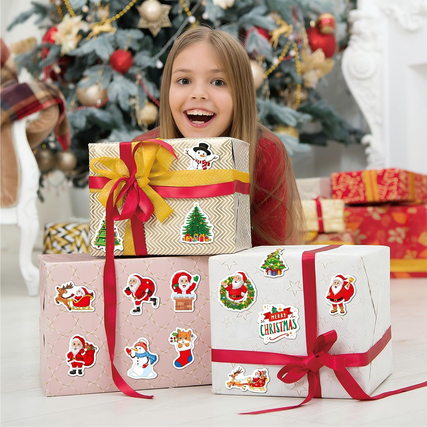 2025 Christmas Stickers, 100 Holographic Laser Holiday Gift Decoration Stickers, Reusable Waterproof Christmas Stickers, Christmas Basket Stuffers, Party Favors for Kids, Merry Christmas Decorations image number 4