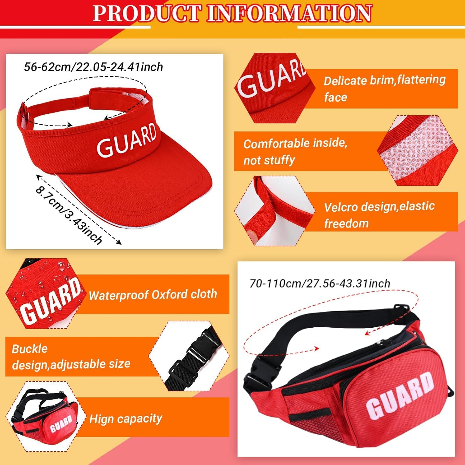 Slowton Lifeguard Costume - 5PCS Life Guard Accessories Kit with Guard Hat Glasses Waist Pack Whistle Inflatable Float Prop for Men Women Beachside Vacation Dress up Halloween Cosplay Party image number 2