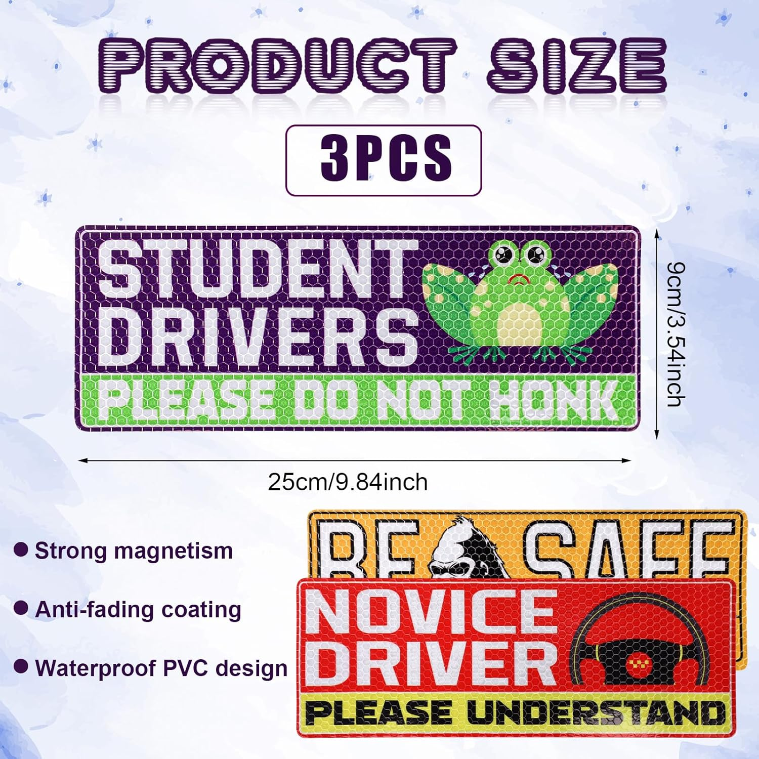 3Pcs Student Driver Magnet for Car, New Driver Magnet Be Safe Please Understand Do Not Honk Funny Novice Driver Sign Waterproof Anti-Fading