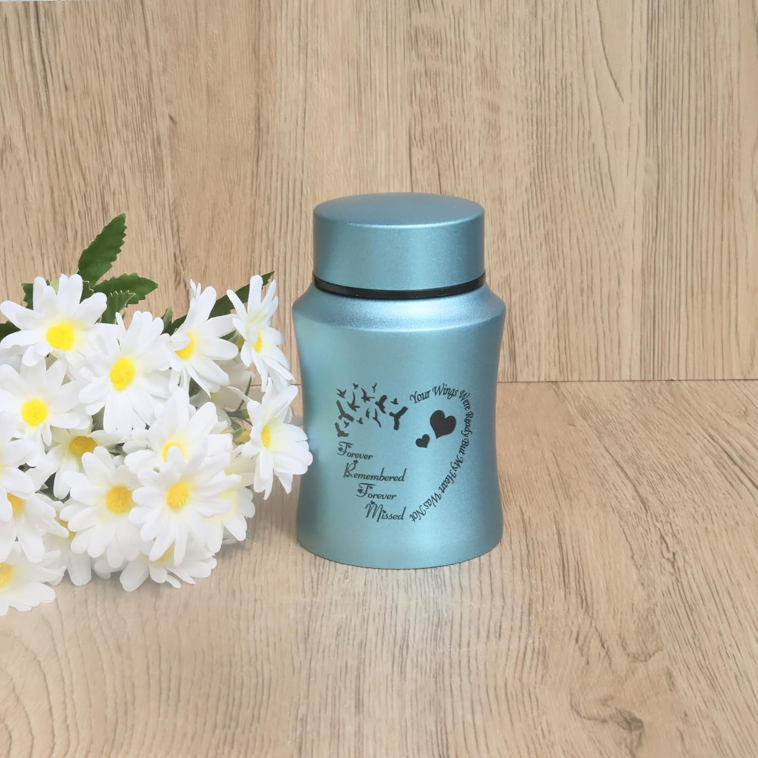 4.5 Inches High Small Urn for Human Ashes Stainless Steel Mini Cremation Urn Small Keepsake Urn Memorial Ashes Container-Blue image number 5