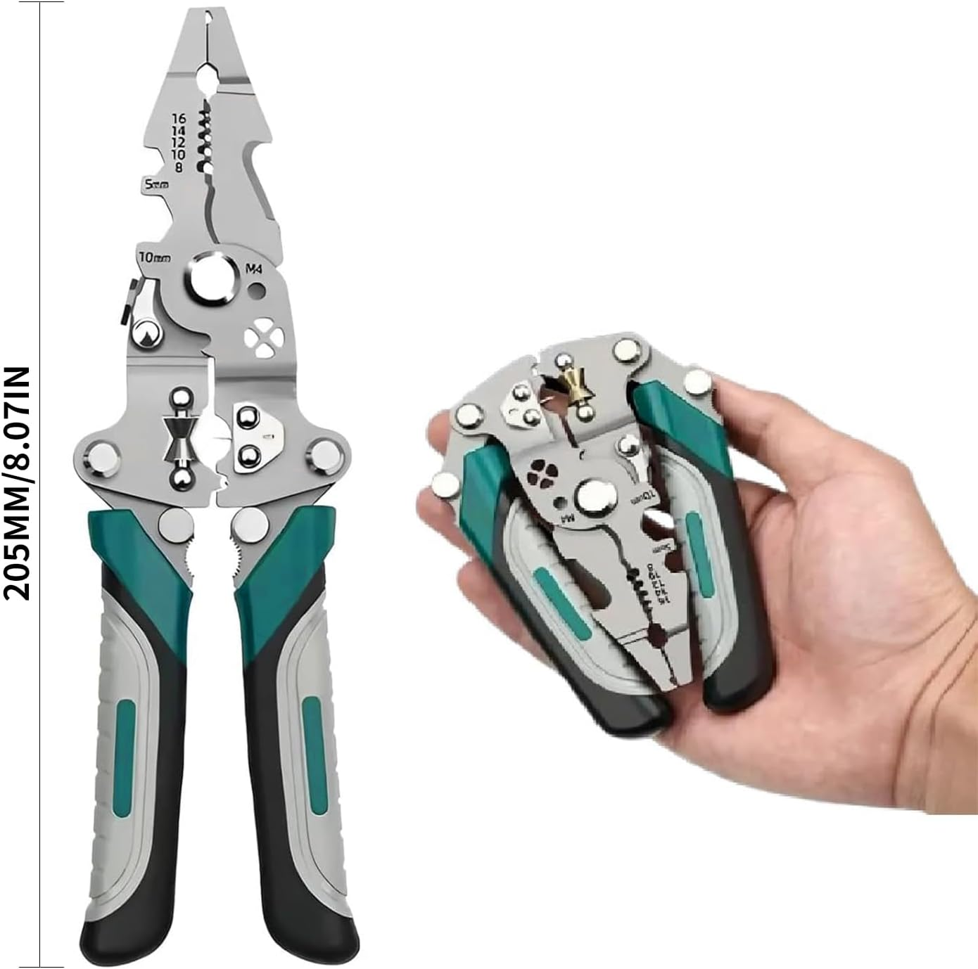Zalizr 18 in 1 Foldable Wire Stripper, Multifunctional Electrical Pliers for Cutting, Stripping, Crimping, Shearing, Portable Electrician Tool for Electric Cable, Wire image number 4