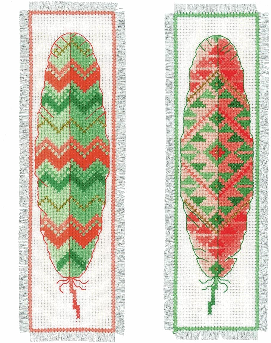 Vervaco Bookmarks: Feathers Aida (Set of 2), 40 X 2 X 20 Cm, Multi-Colour