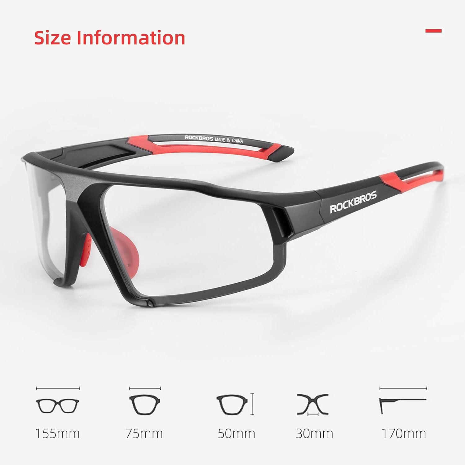 ROCKBROS Photochromic Cycling Glasses for Men Cycling Glasses Clear Safety Glasses Road Mountain Bike Bicycle Glasses UV400 Transition Sunglasses image number 5