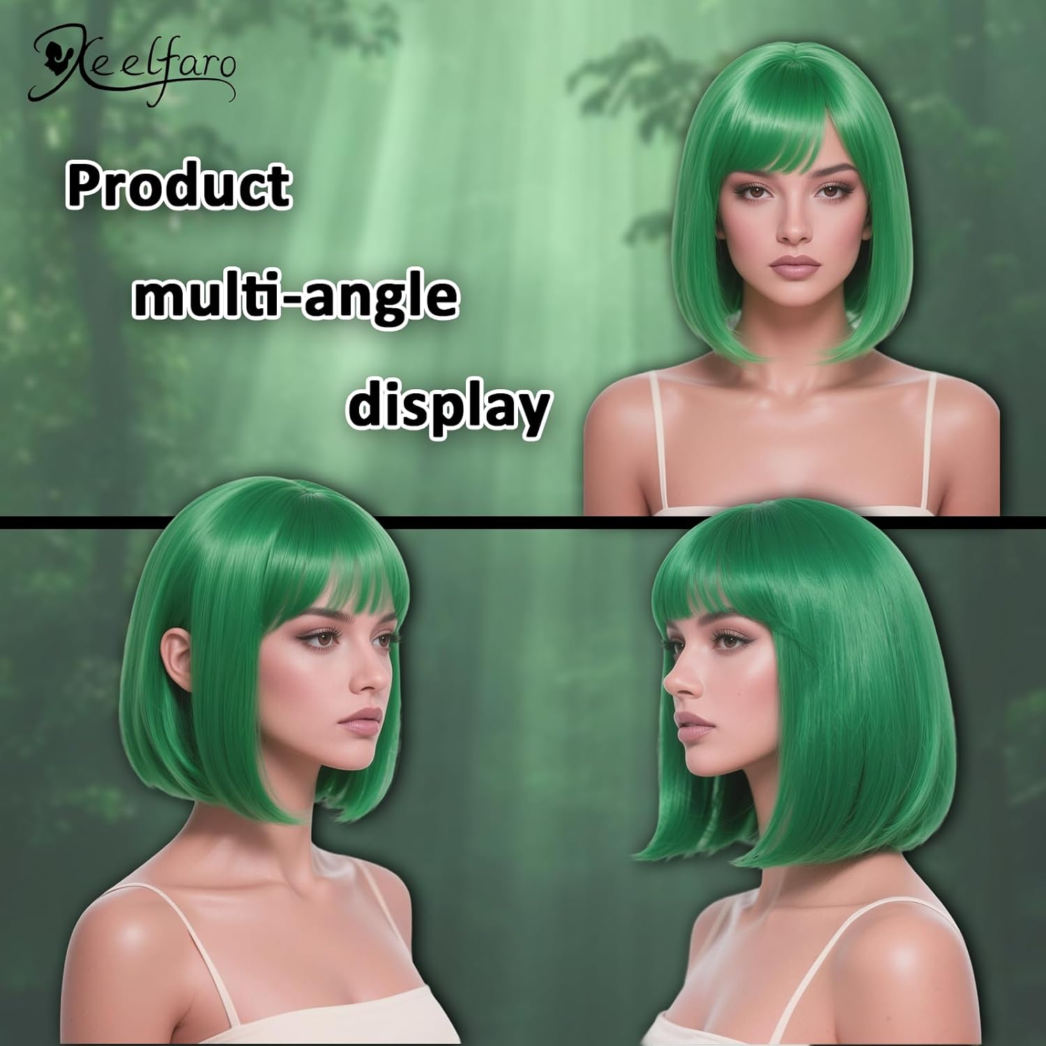 Xeelfaro Green Straight Bob Wig for Women Full Head with Bang & Natural Movement, Soft 10Inch Wig for Stylish Transformations (Green, 10Inch) image number 6