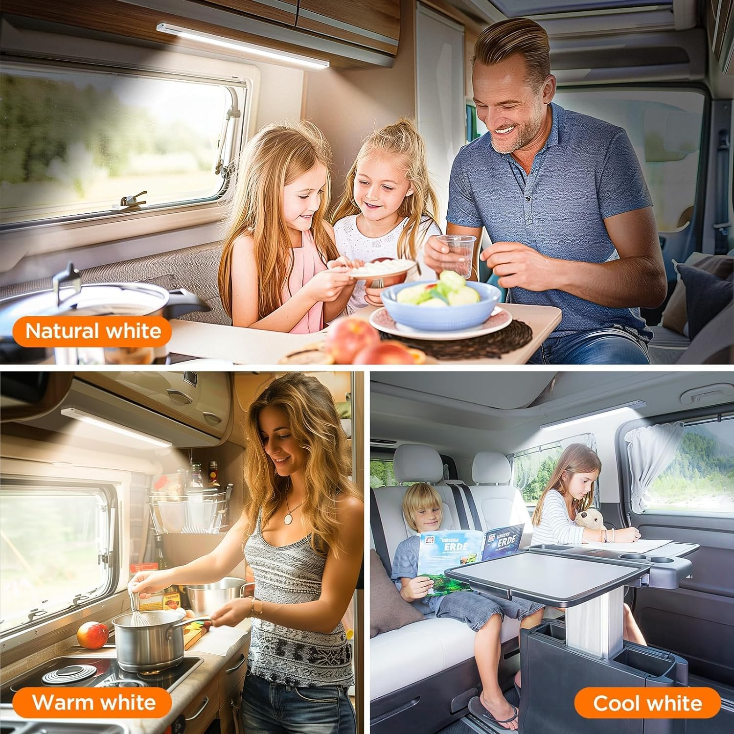 12V/24 LED Interior Light Bar 3CCT 168Leds 10W LED Strip Lights with Switch Stepless Dimming for Enclosed Trailer Truck RV Car Lorry Camper Boat Caravan Motorhome Home Cabinet Interior Lighting(2Pack) image number 5