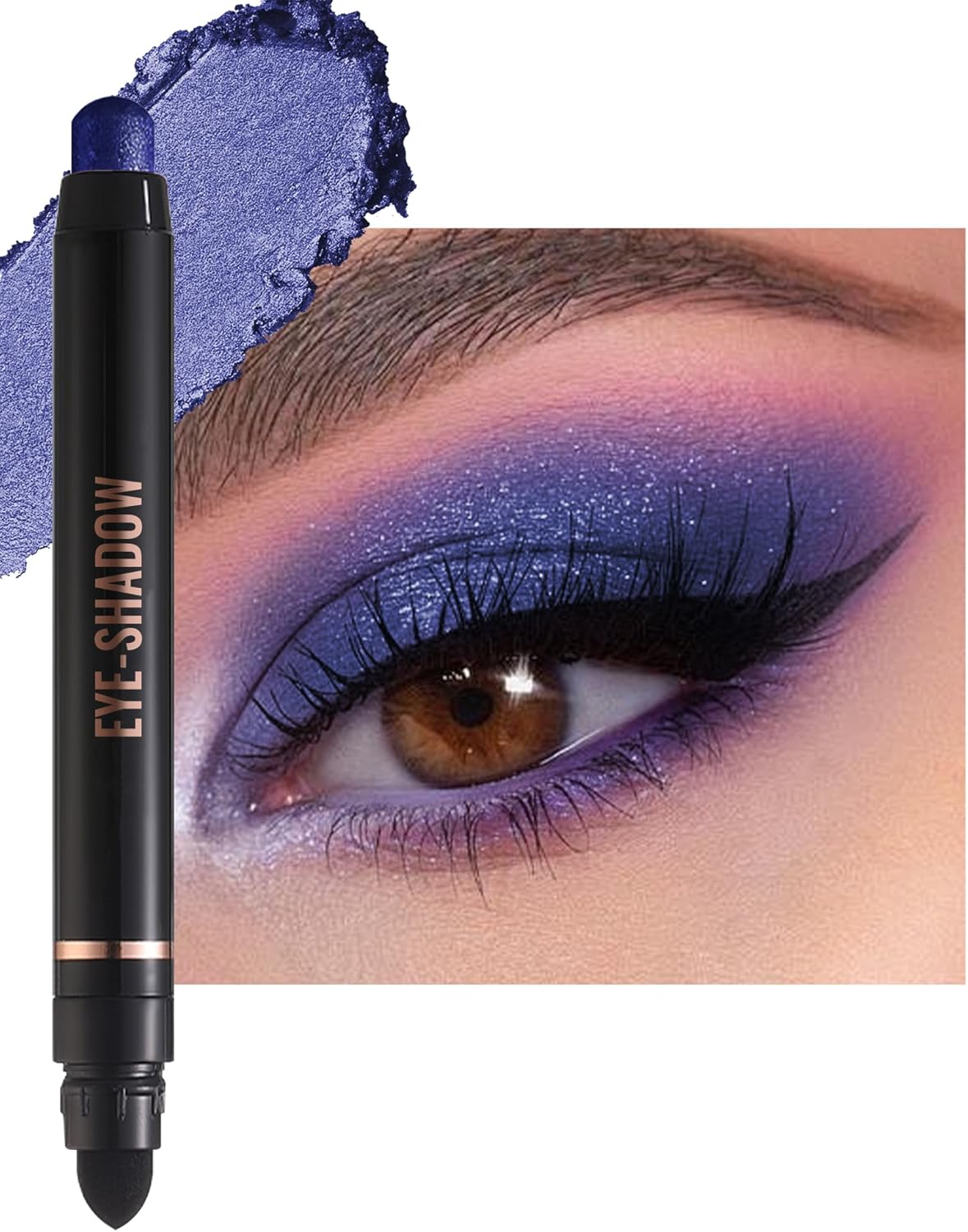 Blue Glitter Eyeshadow Stick, Rotating Creamy Silky Eyeshadow Stick, Waterproof and Long-Lasting, Shimmer Eyeshadow Pen Crayon with Smudger, Highly Pigmented Eye Makeup for Wrinkle Free D12 image number 2