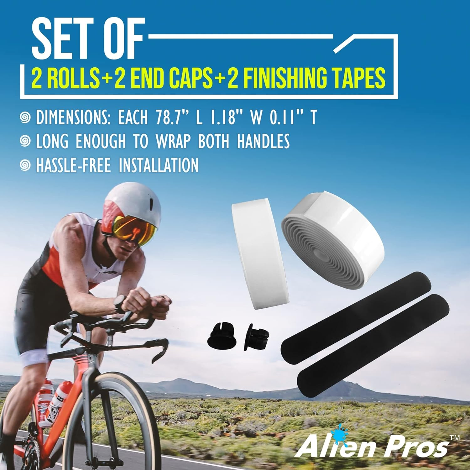 Alien Pros Bike Handlebar Tape EVA (Set of 2) White - Enhance Your Bike Grip with These Bicycle Handle Bar Tape - Wrap Your Bike for an Awesome Comfortable Ride (Set of 2, White) image number 3