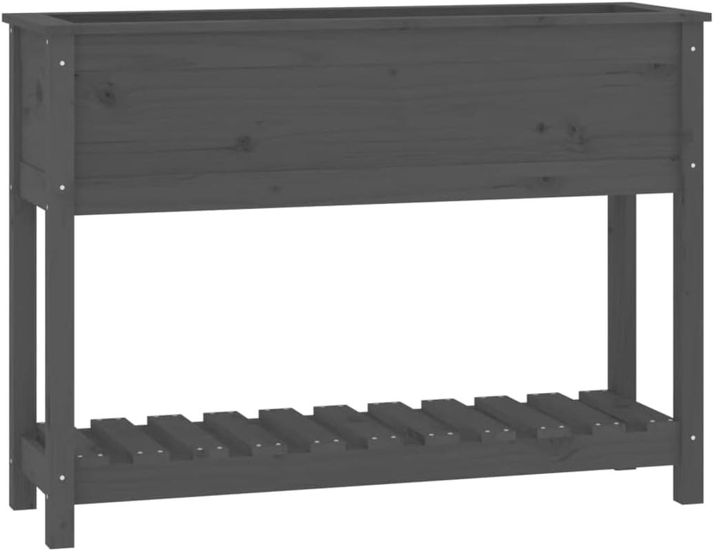 'Vidaxl Gray Solid Pine Wood Planter with Shelf, Square Garden Pot with Ample Planting Space - 54X54X81 Cm