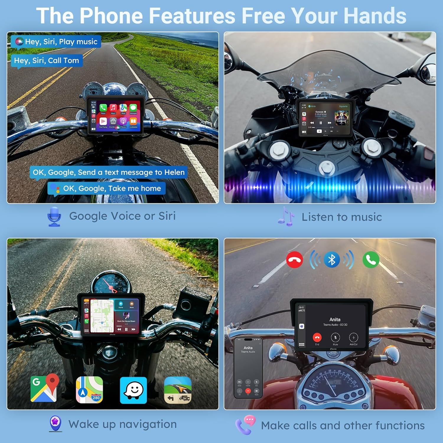 Carpuride W502 Motorcycle GPS Wireless Portable Carplay/Android Auto Waterproof Car Stereo, 5" IPS Touch Screen with Dual Bluetooth, Navigation/Siri/G00Gle Assistant for Motorbike image number 2