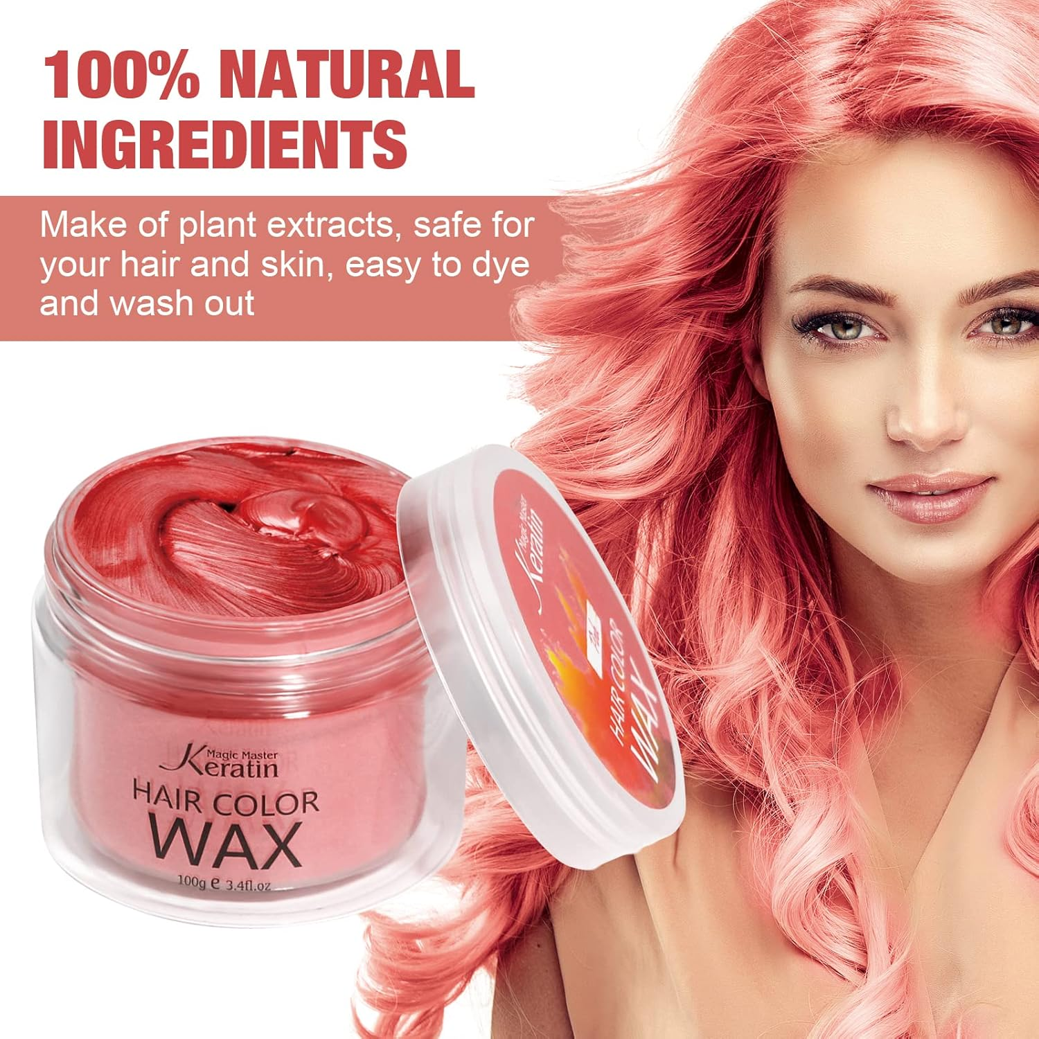 Temporary Hair Color for Kids, Magic Master Keratin Hair Wax Color Dye for Dark Hair Instant Colored Hair Gel Hairstyle Wax Cream Mud Pomade 3.4 Oz Girl Gifts, Party, Cosplay & Halloween (Red) image number 3