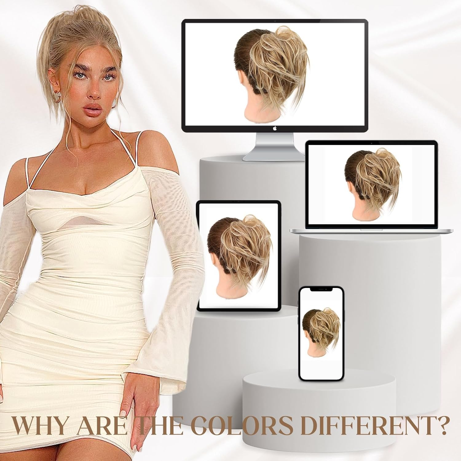 XILIYAI Tousled Updo Messy Bun Hairpiece Hair Extension Ponytail with Elastic Rubber Band Updo Ponytail Hairpiece Synthetic Hair Extensions Scrunchies Ponytail Hairpieces for Women(27T613#) - 18H613 image number 2