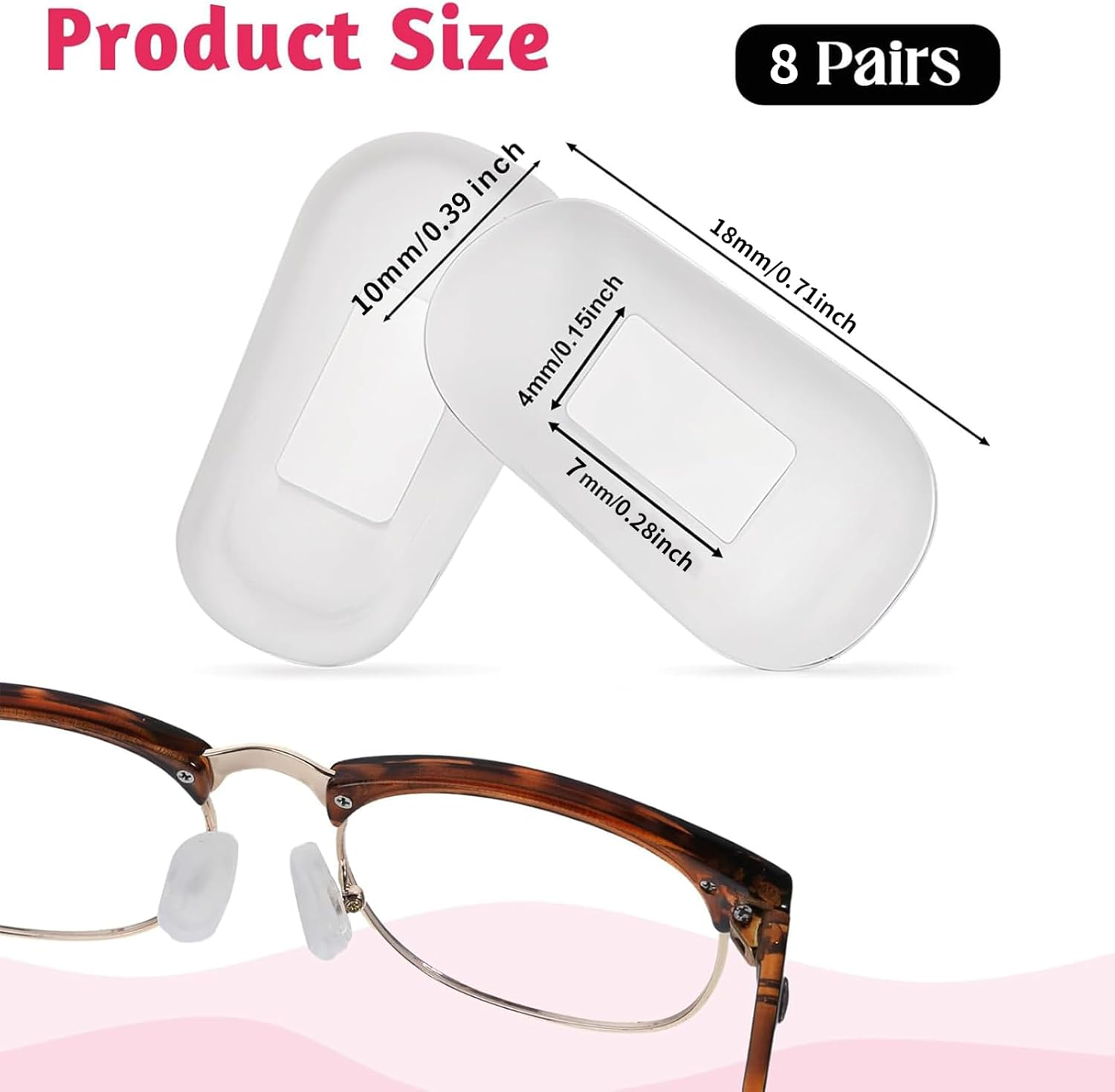 Itadaku 8 Pairs Eyeglass Nose Pad Covers, Slip-On Soft Silicone Anti-Slip Nose Pads for Glasses, Eyewear Repair Kit with Protective Nose Bridge Pads (White, L Size) image number 1