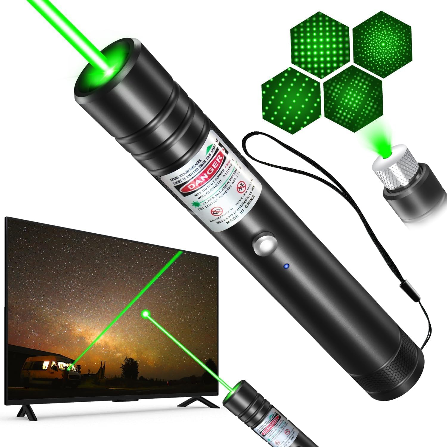 710 USB Light Built-In Charging Ultra Bright Strong Long Distance Green Beam with Multifunction Star-Light Long Distance Range for TV/LED Screens Tactical Flashlights Presentation Office/Outdoors