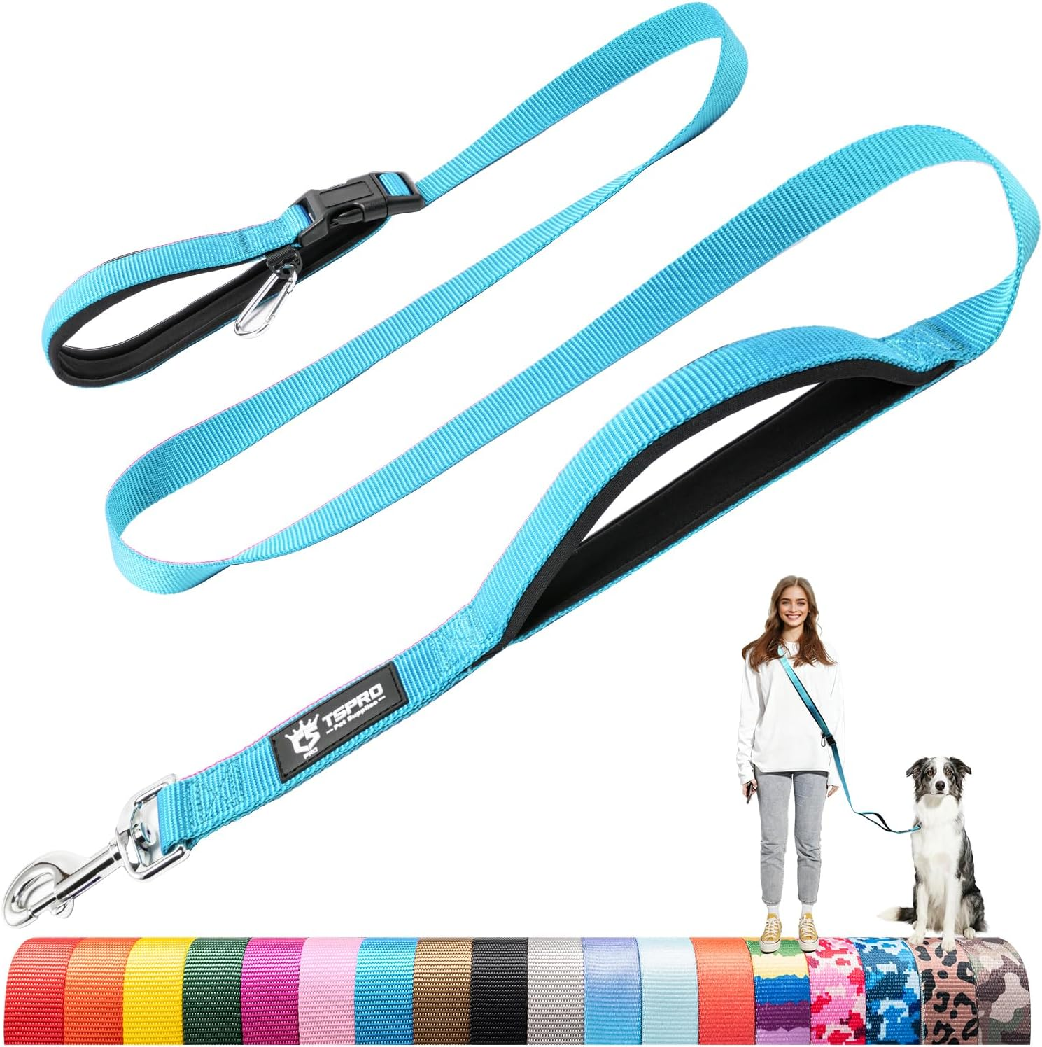 TSPRO Hands Free Dog Leash for Medium to Large Dogs, Adjustable Durable Leash with Comfortable Safety Padded Handle, Heavy Duty Metal Clasp for Walking, Running, Training (Tactical Green)