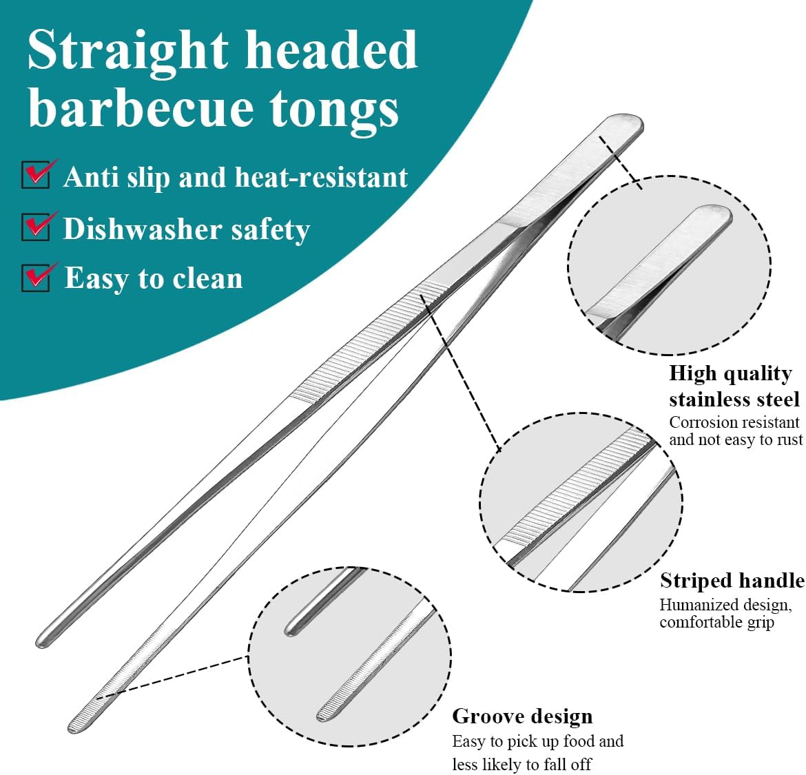 Berglander Kitchen Tweezers Fine Tweezer Tongs 30Cm/12, Extra-Long Stainless Steel Cooking Tweezers Cooing Tong Dishwasher Safe image number 1