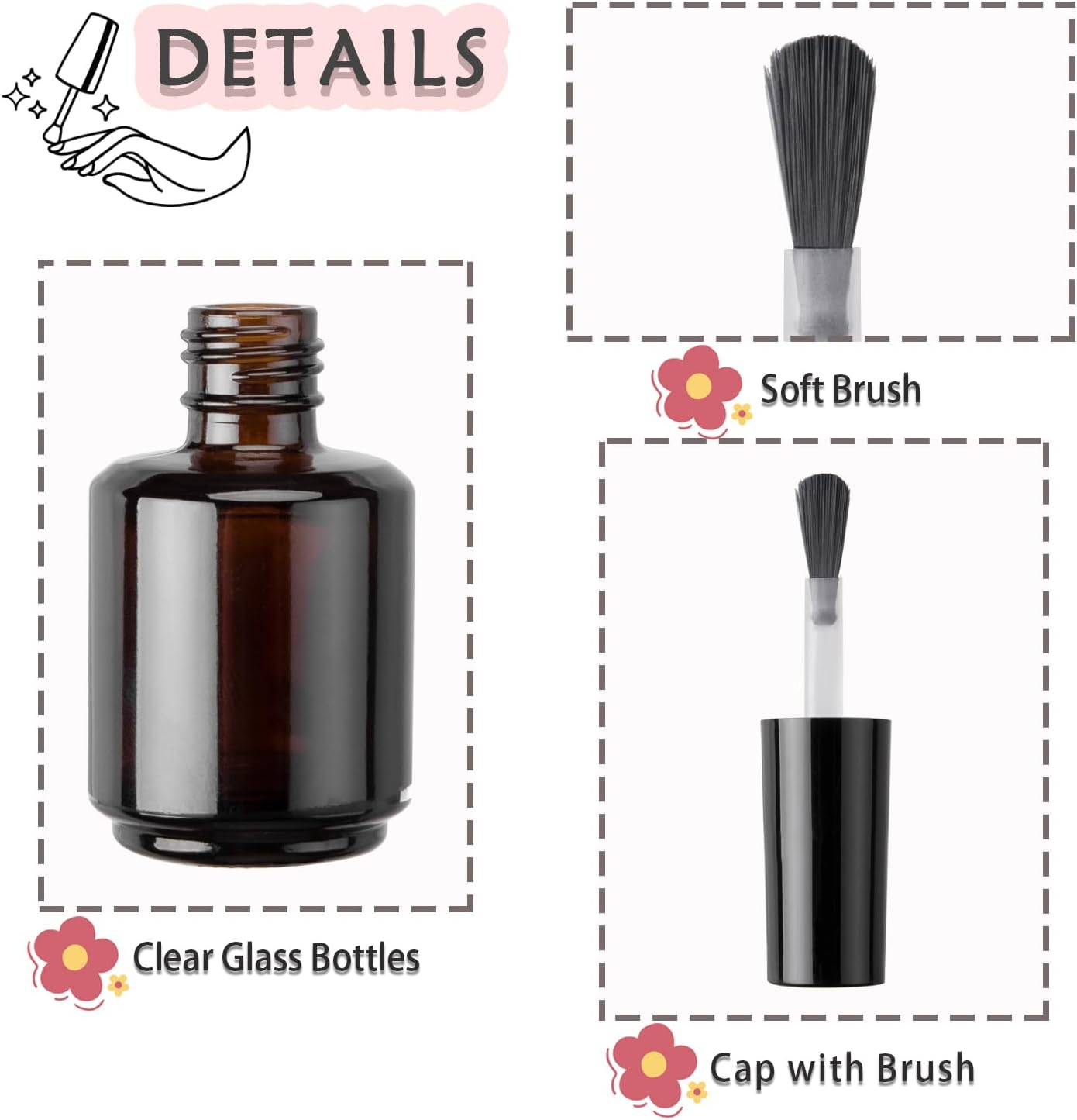 2PCS Brown Empty Nail Polish Bottles with Rounded Brush,Empty Glass Refillable Nail Polish Containers Vials with Mixing Balls & Funnels & Cap for DIY Nail Oil Cuticle Oil image number 6