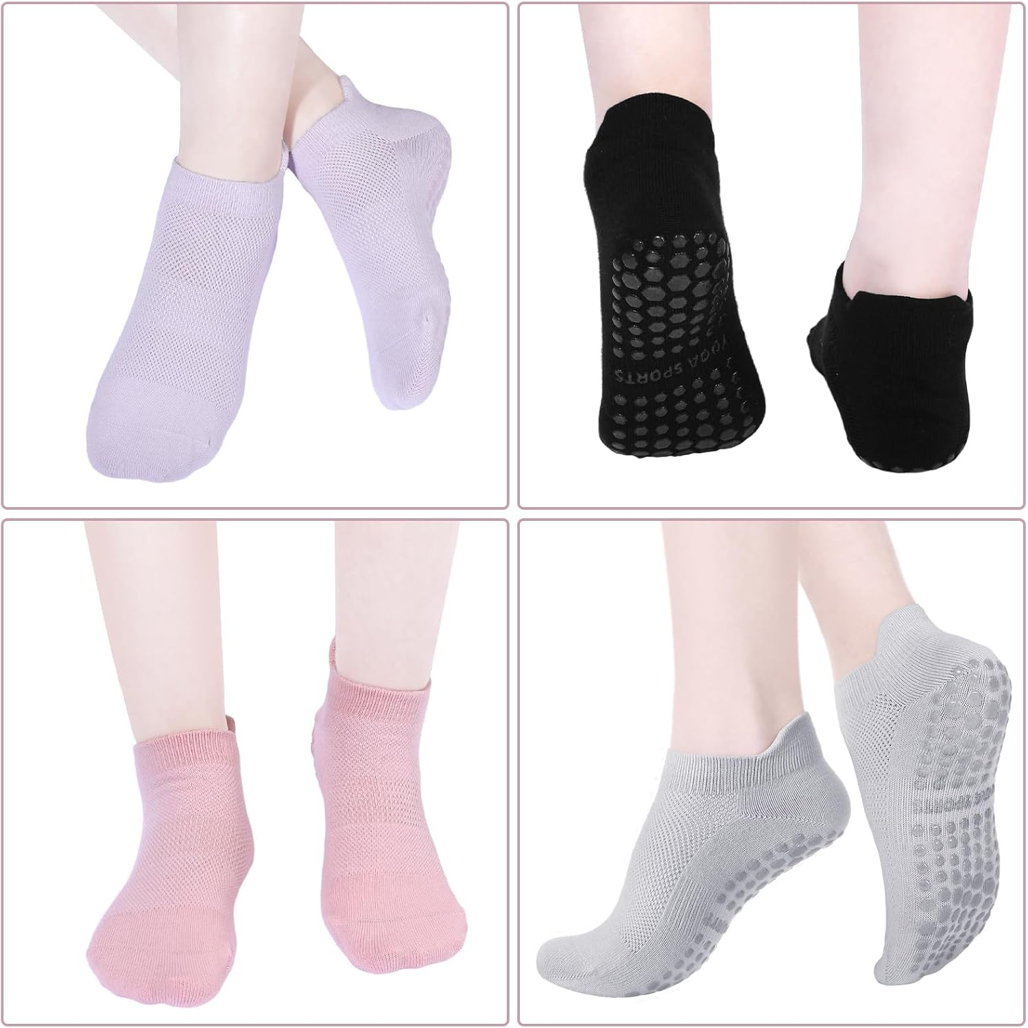 Quokkachic 5 Pairs Pilates Yoga Grip Socks, Women Non Slip Grip Socks for Hospital, Dance, Yoga, Size UK 4-7 image number 5