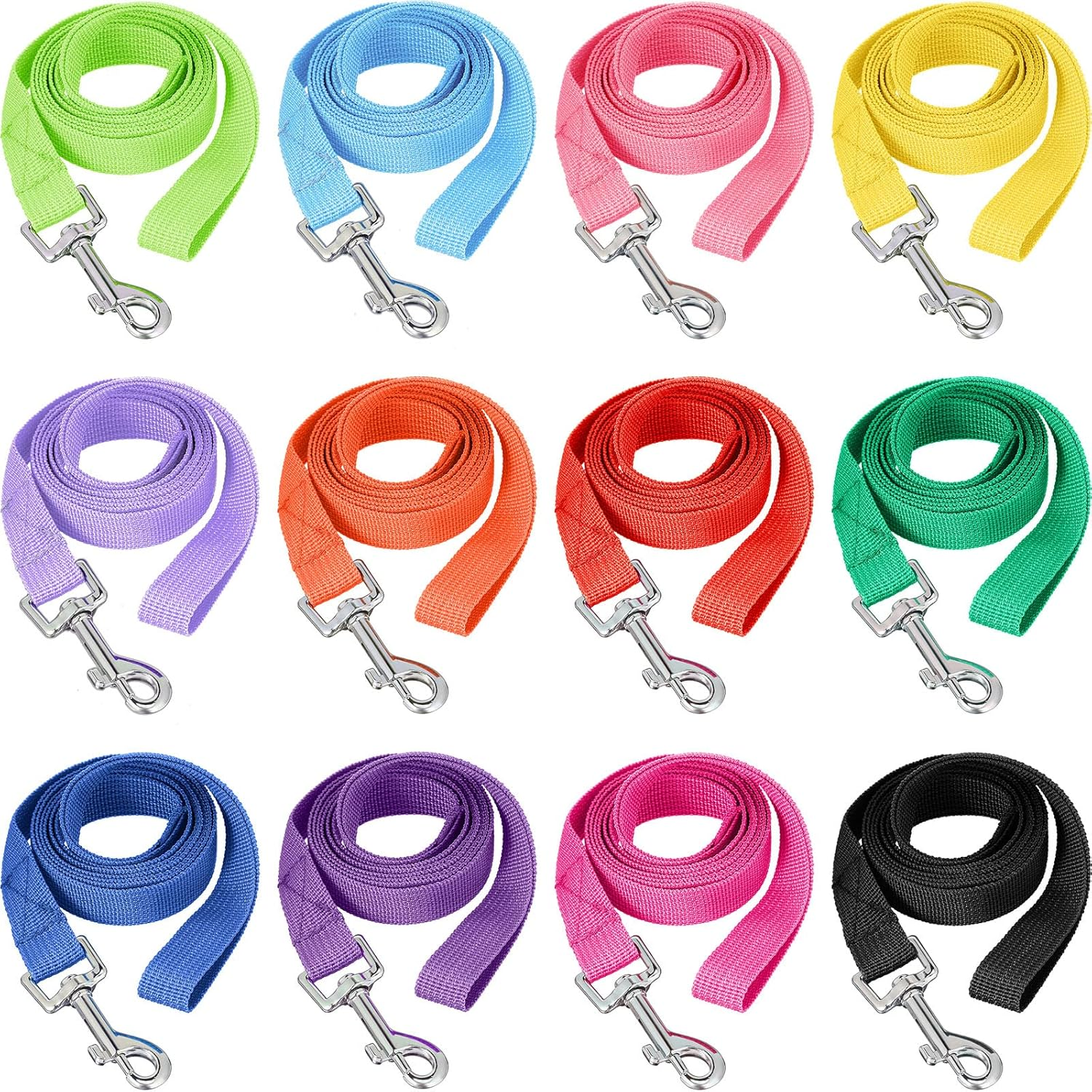 12 Pcs Nylon Dog Leash Bulk 5Ft Dog Training Leash 12 Colors Puppy Line Traction Rope for Small Medium Puppy Training, Play, Camping, or Backyard(Bright Colors)