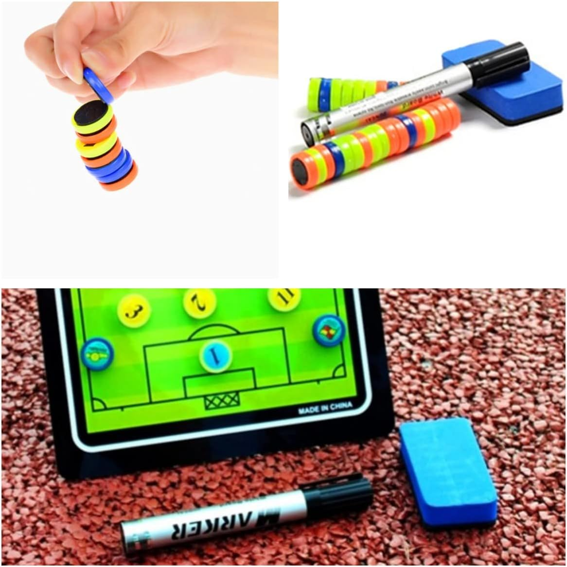 Joyeee Soccer Magnetic Boad Accessories Set, Include 27 Pcs Player Magnets Pieces, 2 Pcs Dry Erase Black Marker Pen, 1 Pcs Dry Eraser and Small Carry Pouch, Suit for Use on Magnetic Coaching Boards image number 1