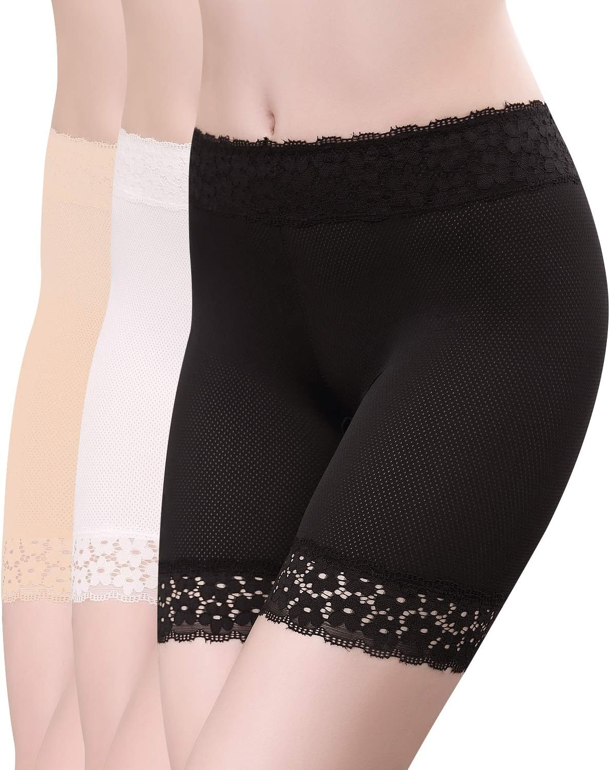 3 Pieces Safety Pants Underwear Lace Shorts under Dresses Yoga Shorts Stretch Legging Undershorts for Women Girls image number 6