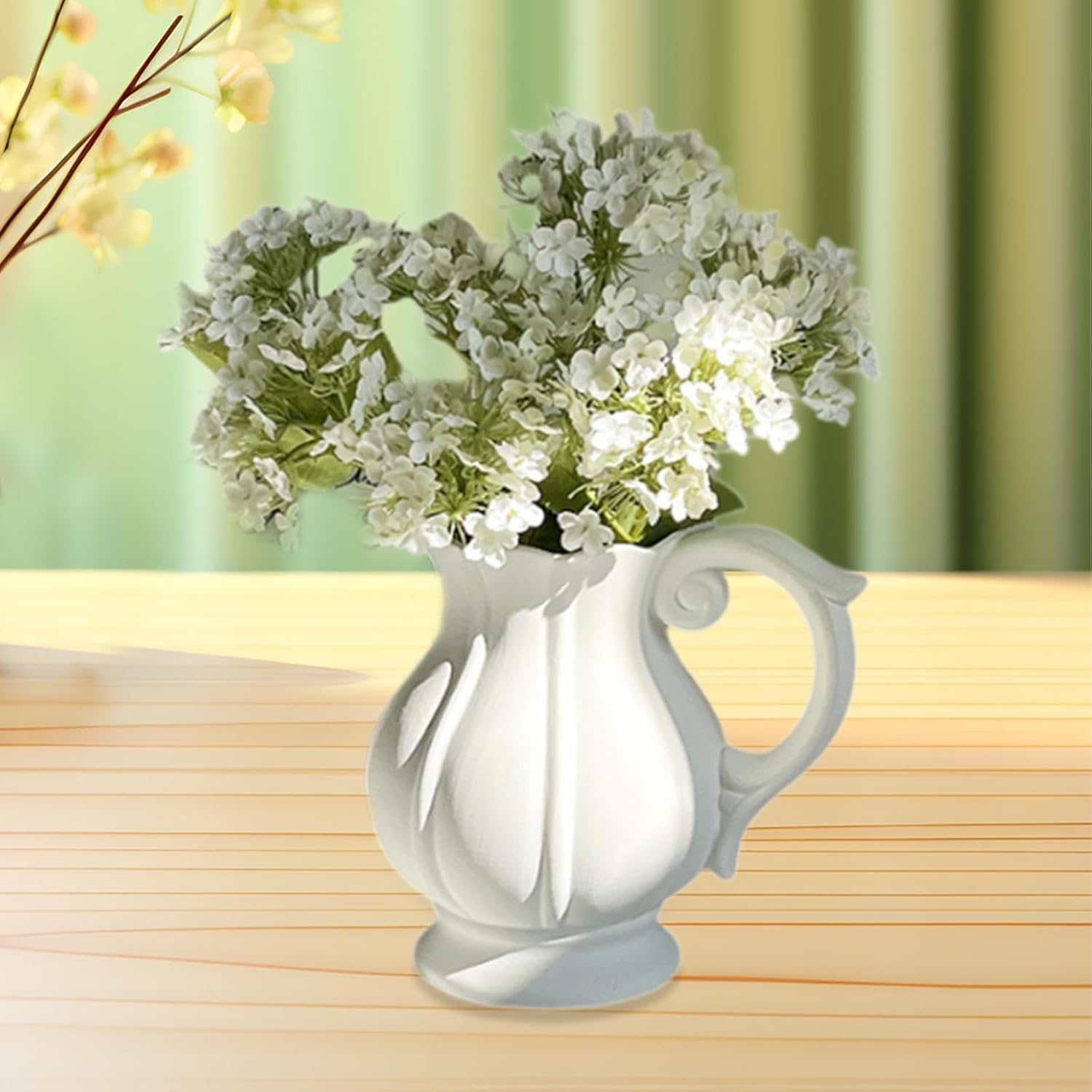 Kuntesetty Flower Vase, White Pitcher Vase, Flower Arrangement, Plants, Flower Container for Cafe image number 6