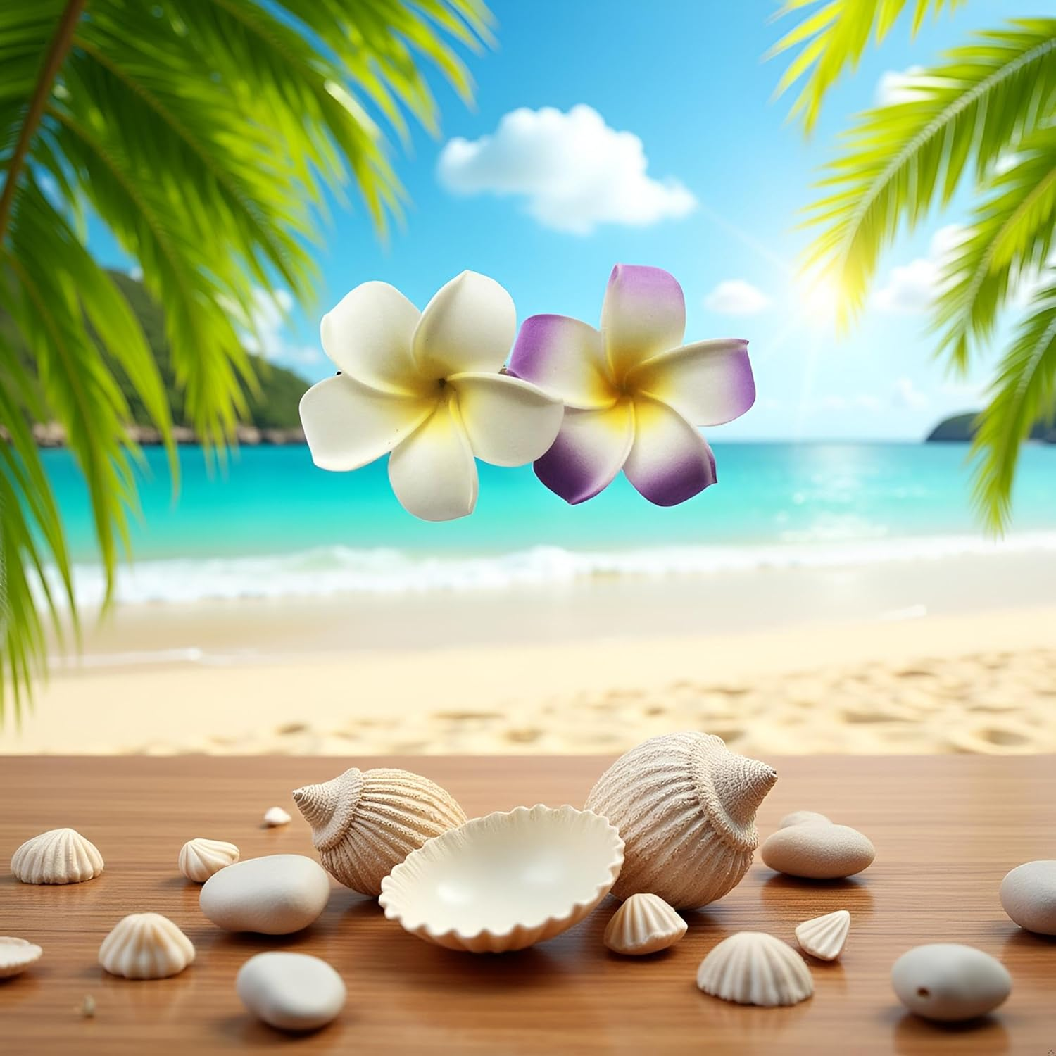 Hawaiian Frangipani Plumeria Foam Head Flower Party Beach Hair Accessories Pack of 2 (White+Purple) image number 2