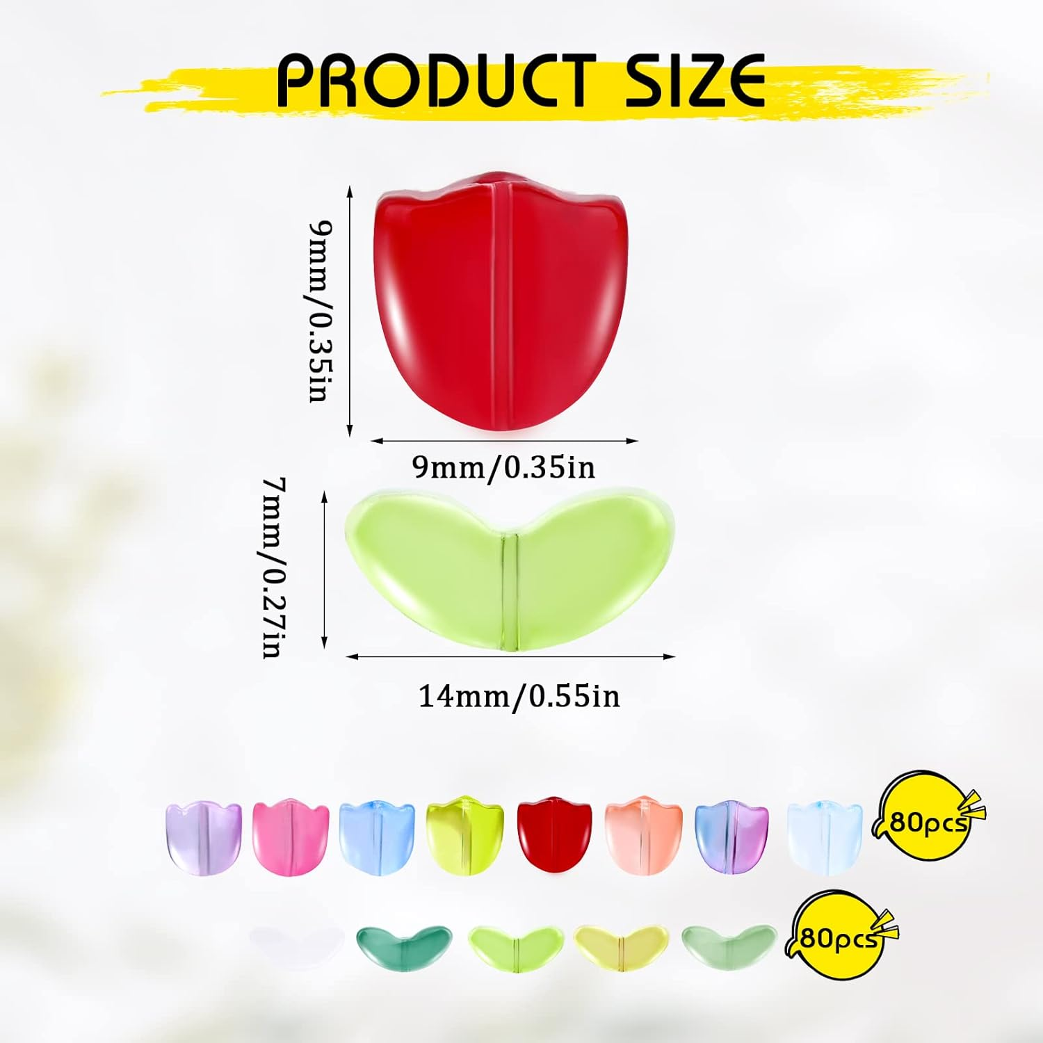 160Pcs Tulip Flower Beads, Colorful Translucent Glass Flower Beads Handcraft Tulip Beads Flower Spacer Beads for DIY Necklace Bracelet Jewelry Making (Mixed Color) image number 2