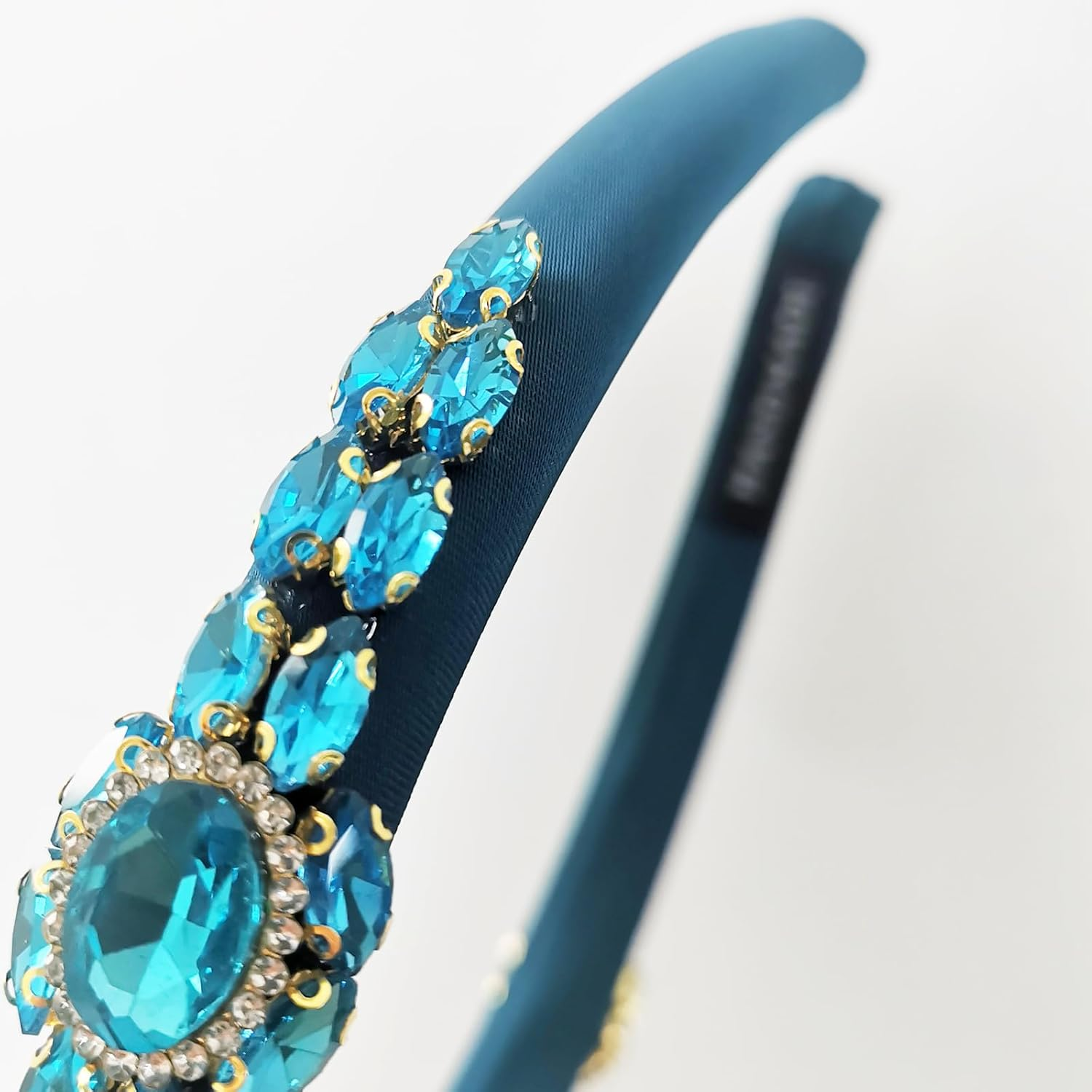 TRADERPLUS Rhinestone Padded Headband Baroque Crystal Embellished Hairbands Party Wedding Headband Handmade Gorgeous Hair Accessories (Blue, One Size) image number 1