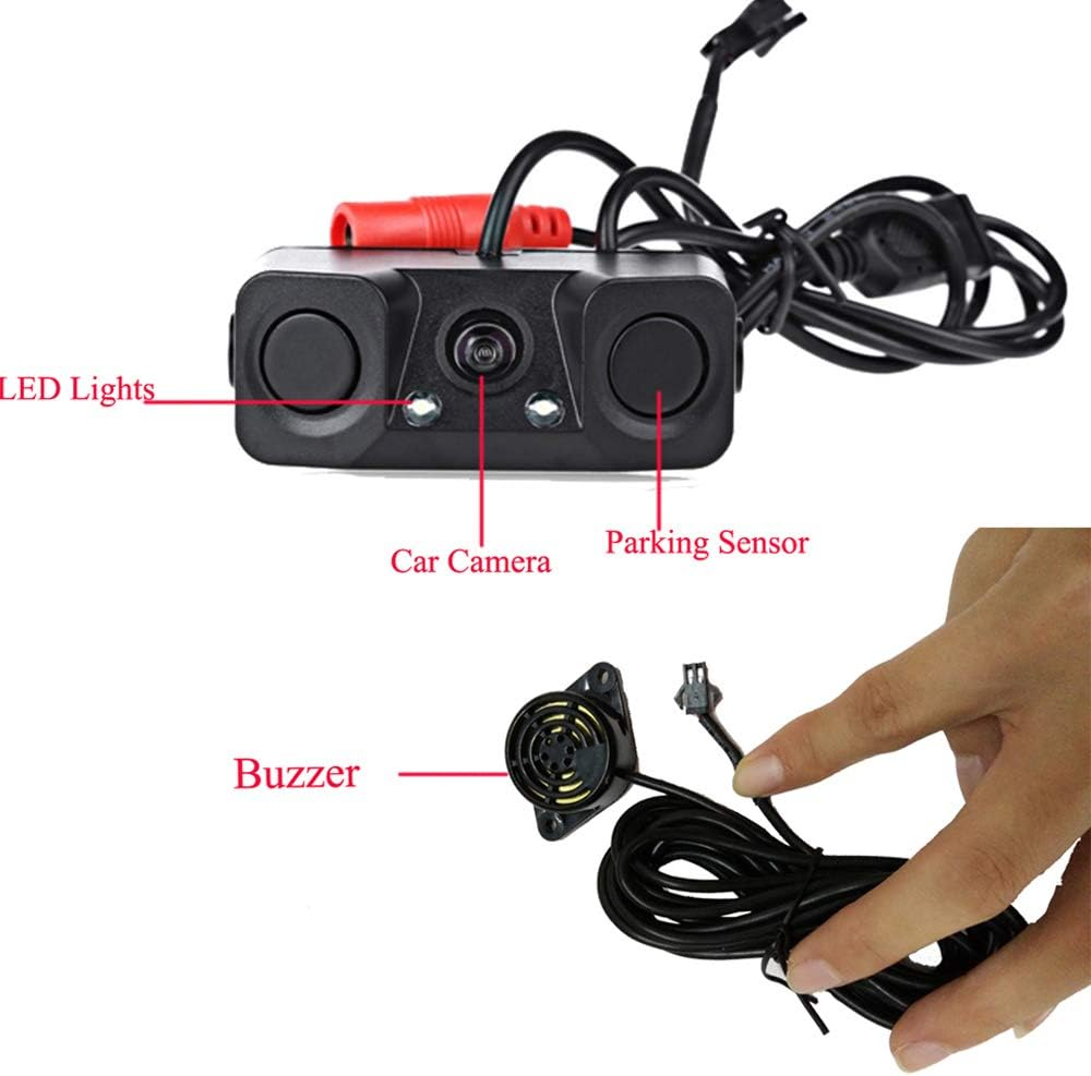 Polarlander 3 in 1 Rear View Camera Waterproof Video Parking Sensor Car Reverse Backup Camerawith 2 Radar Detector Sensors Bibi Alarm image number 2