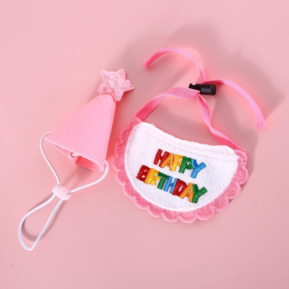 Dog Birthday Hat Cat Pet Supplies Scarf Set for Small Dogs and Cats, Cat Birthday Bandana Cute Dog Hat Pets Party Supplies Decorations Outfit for Cat and Dog (Pink A) - Blue image number 5