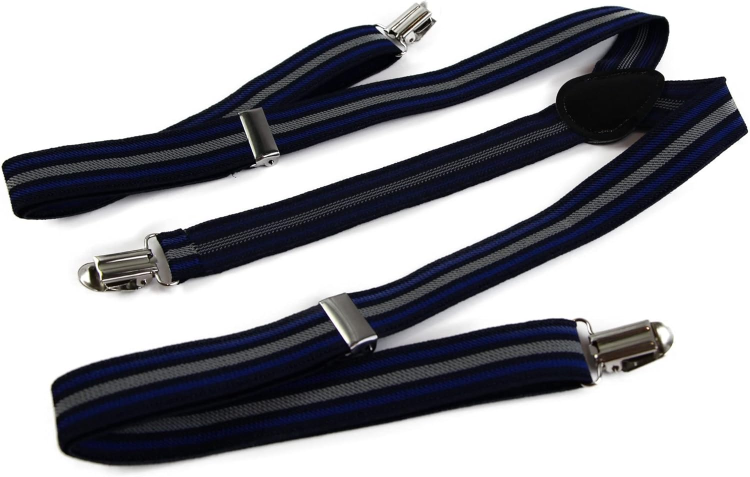 Mens Adjustable Black, Navy & Grey Striped Patterned Suspenders Navy, Black, Grey, Blue image number 3