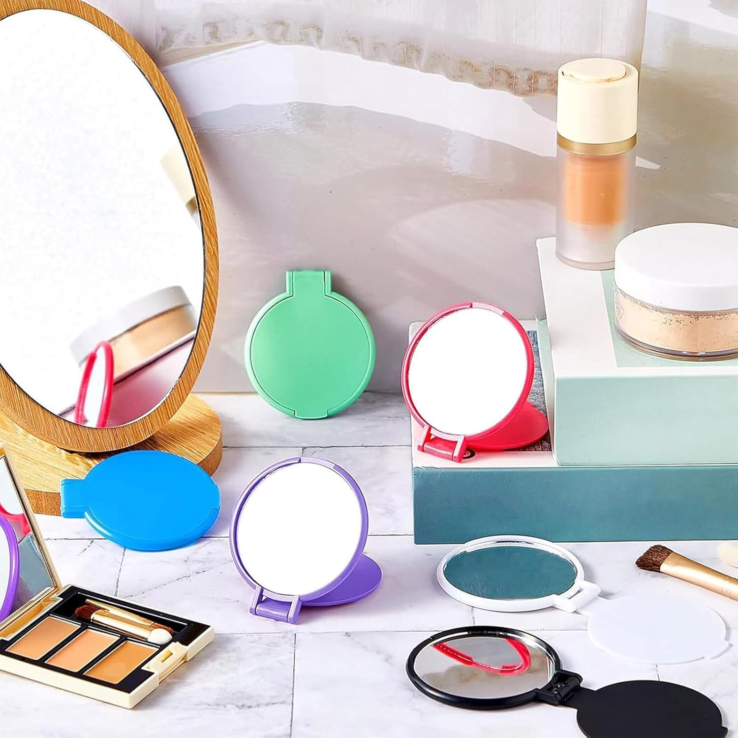 Jetec 40 Pieces Compact Mirrors Bulk Gifts Mini Vintage Pocket Mirrors for Purse Small Portable Folding round Makeup Stuffs for Travel Daily Use Party Favors Women (Classic Colors Set) image number 1