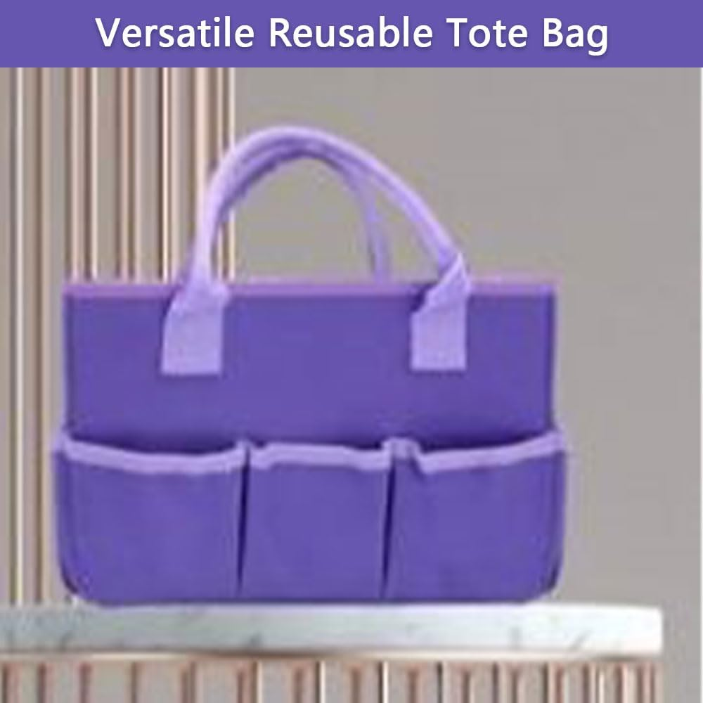 Purple Art Organizer Tote Bag with Pockets and Handles, Large-Capacity Oxford Fabric Craft Storage Caddy for Teachers, Artists, Students, Travelers, and Office Use