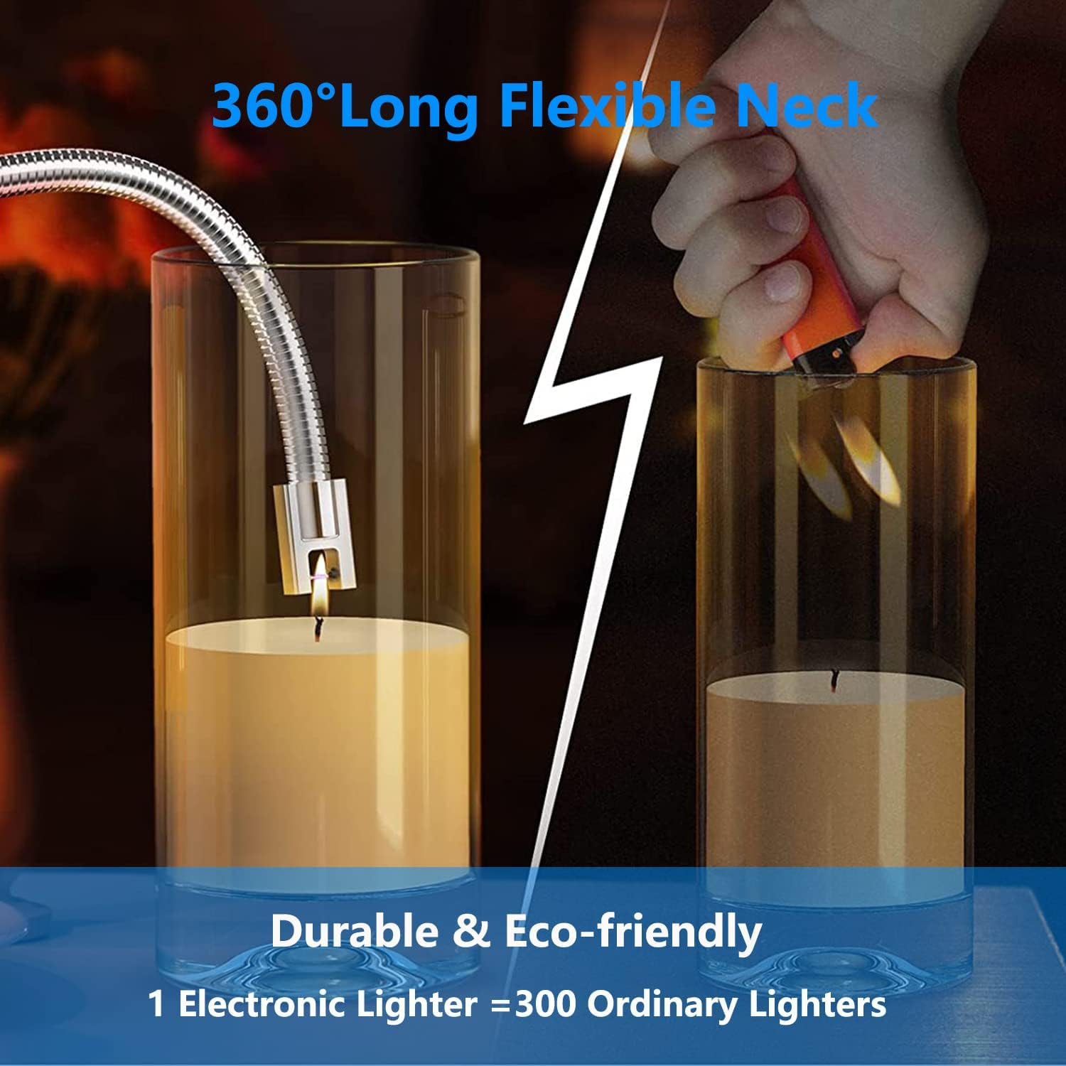 Candle Lighter, Electric Lighter Rechargeable Flameless Long Lighter with Battery Indicator Windproof 360&deg;Flexible Arc Lighters for Candle Grill Kitchen Gadgets Stove Fireplace BBQ Camping, Safe Lock image number 5