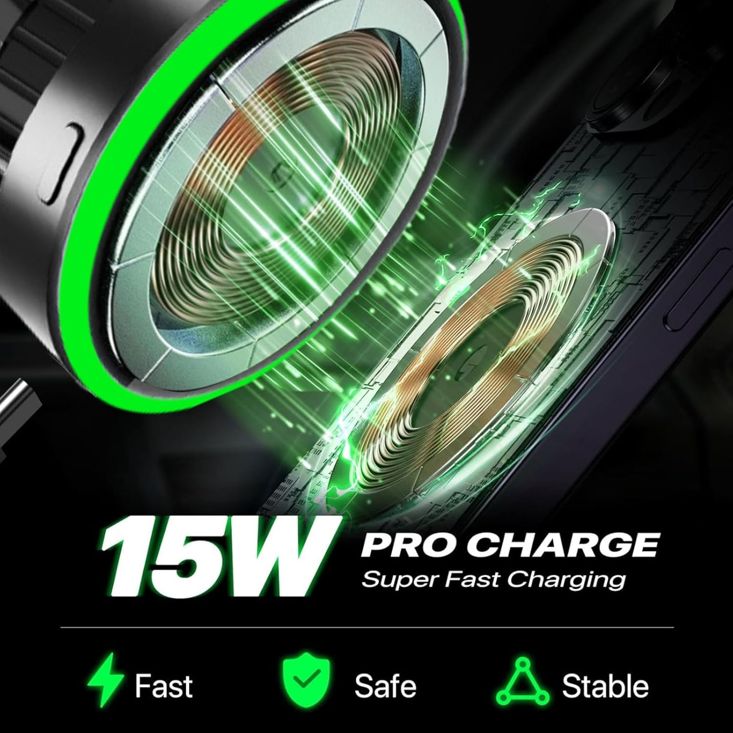 360&deg; Rotating Vacuum Suction Phone Holder, 15W Charge Magnetic Car Mount with Suction Cup for Dashboard & Windshield for Phone & Tablet, Includes Magnetic Ring for Non Magnetic Device image number 3