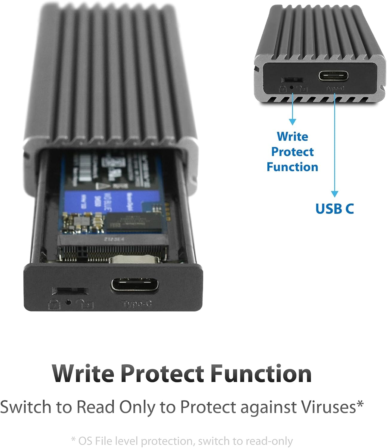Vantec M.2 Nvme SSD to USB 3.1 Gen 2 Type C Enclosure with C to C Cable, Space Gray Color, ID5 (NST-205C3-SG) image number 2