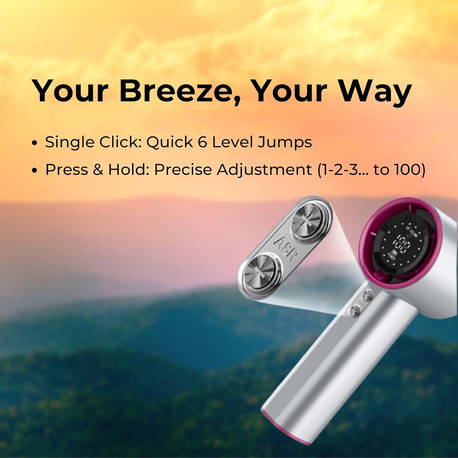 Wind Wise Portable Rechargeable Fan with Digital Display, Adventure Travel Outdoor (Grey)