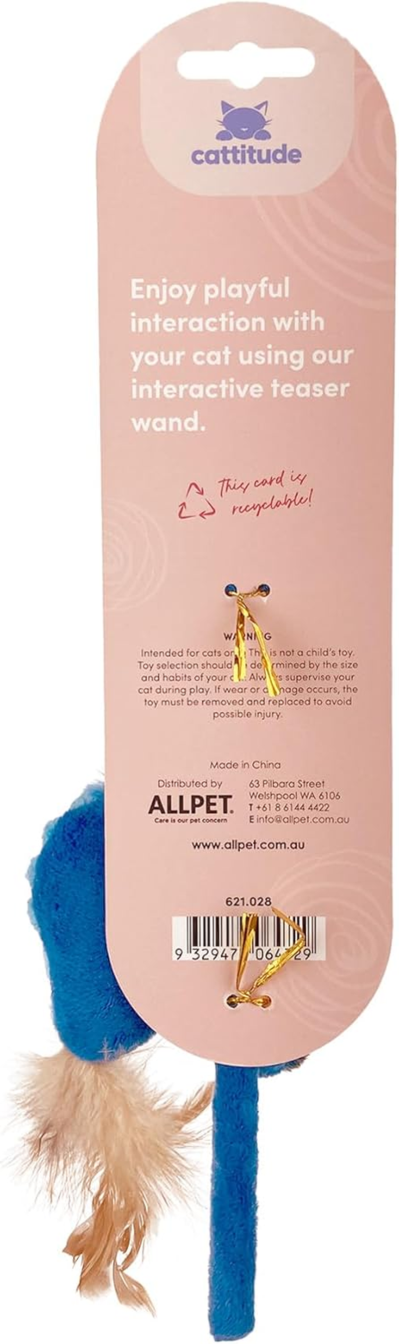 Cattitude Cat Toy Whisker Workout Simon Snake Tease Wand, 76Cm Height, Blue & Orange - Rattle to Encourage Play, Interactive Feathers, Textured Fabric image number 2