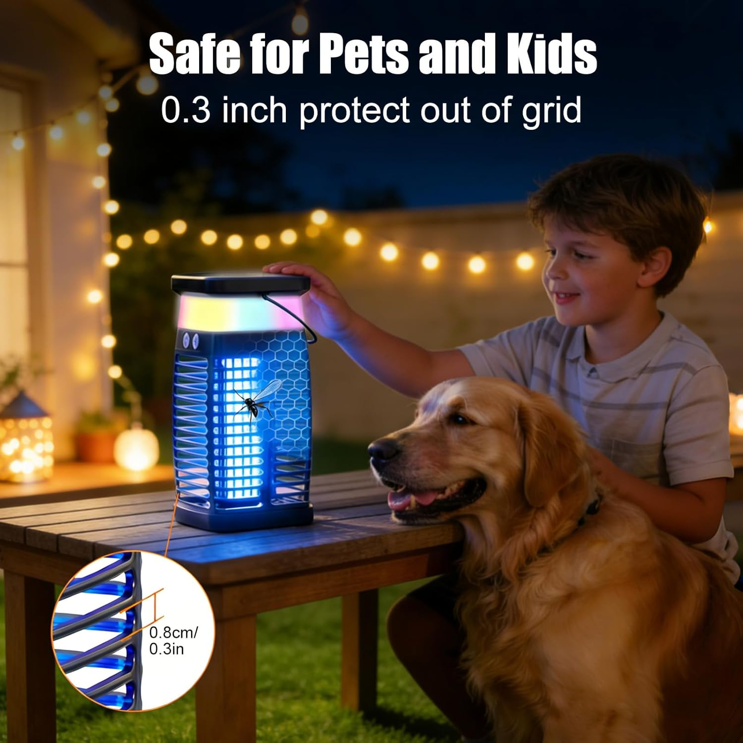 Solar Bug Zapper Electric Mosquito Zapper with Switch & 7 Modes, 4200V Rechargeable Fly Trap Outdoor & Indoor Insect Killer with RGB Light,Panel Sensor&Reading Lamp,Portable Trap Lamp for Garden&Camp