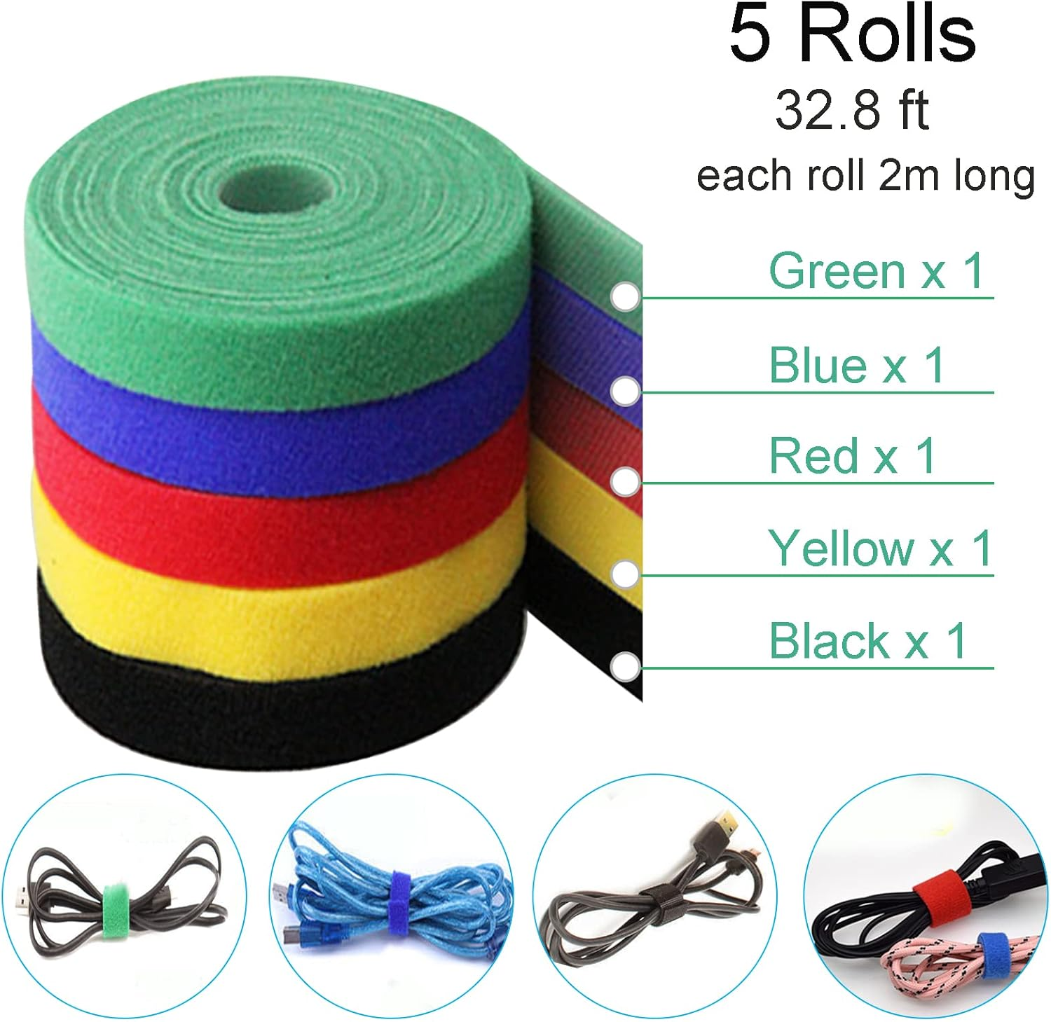 Acbbmns 10M/32.8Ft Nylon Cable Ties, 5 Colors 12.5Mm Width, Self Adhesive Cable Wire Straps, Fastening Wire Organizer Cable Management for Managing Wires & Organizing Cords image number 6